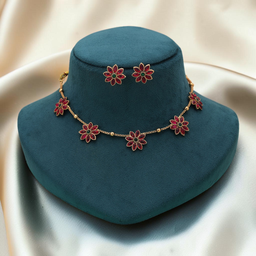 Temple necklace with earrings - matte gold