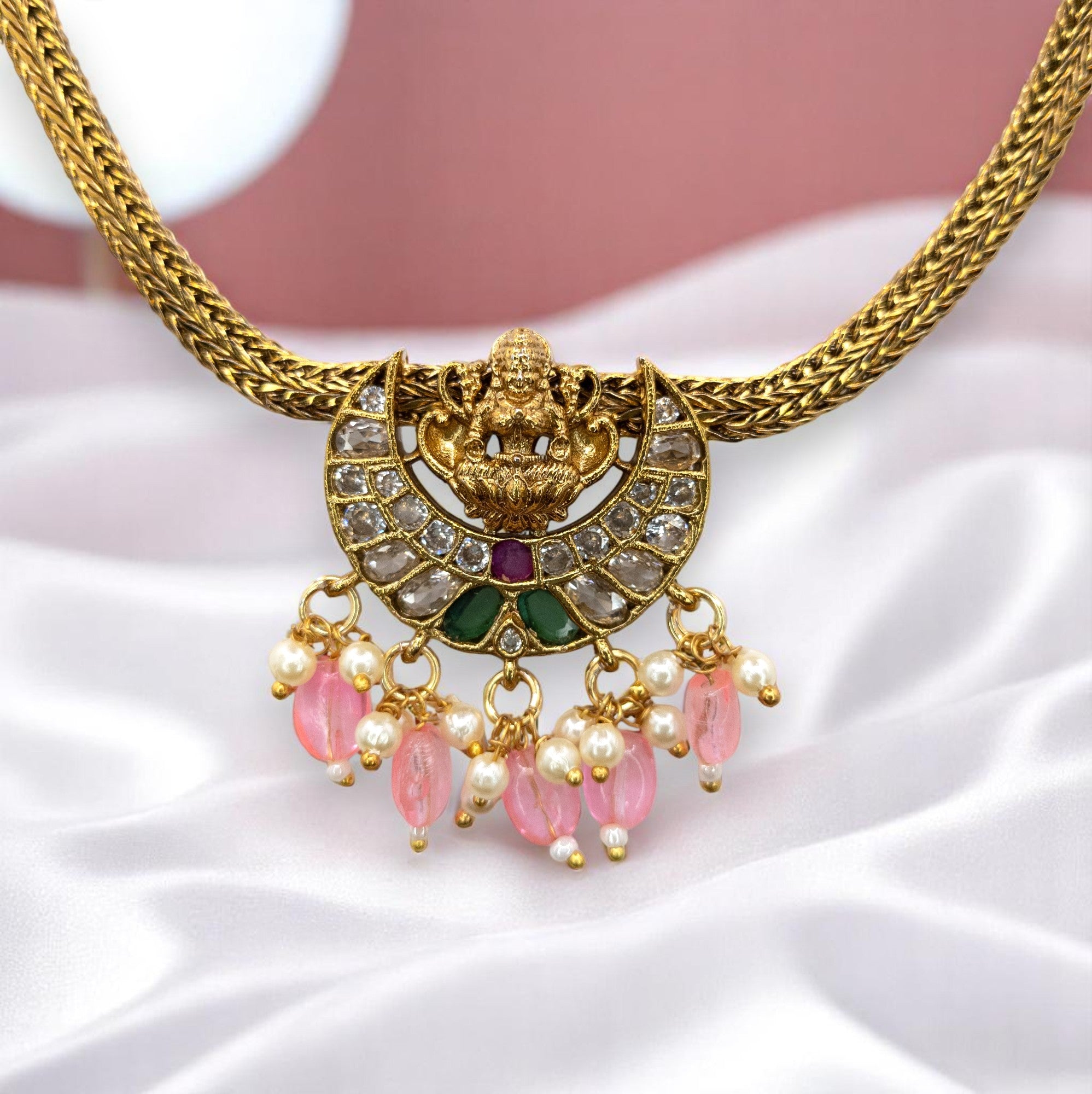 Tempel Halskette gold | Peach | mit Ohrringe