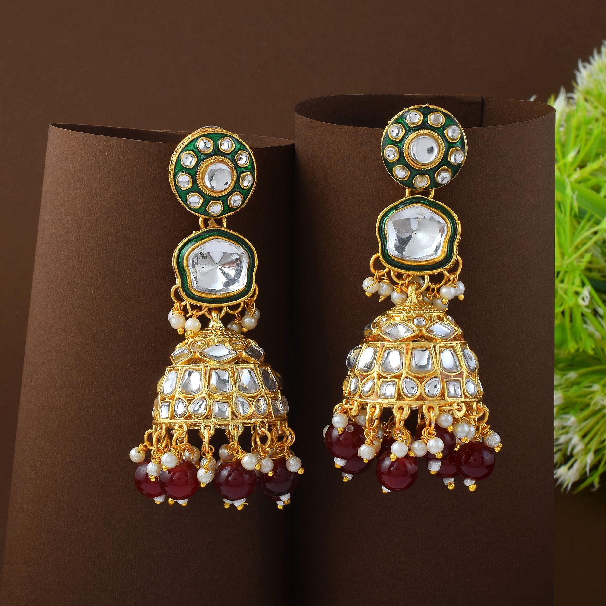Kundan Ohrringe - Jumkha | gold | maroon