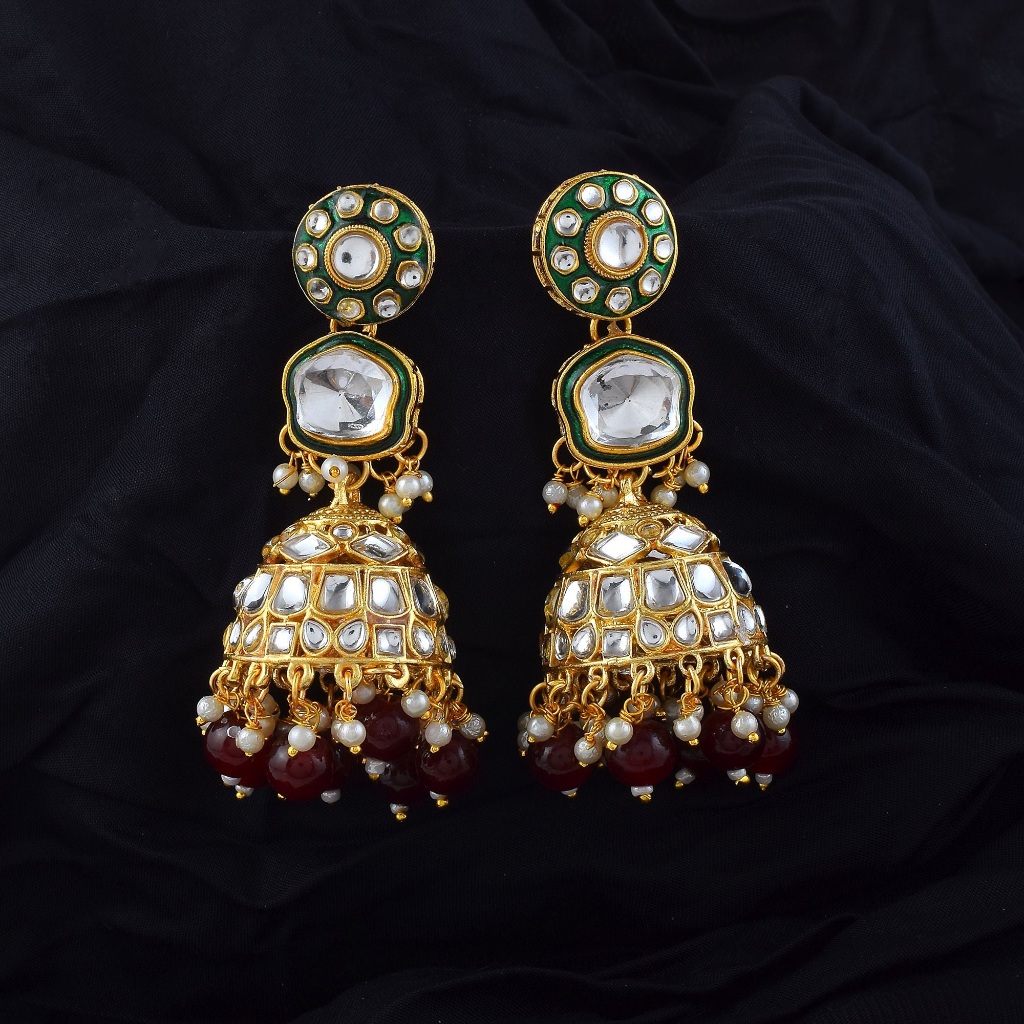 Kundan Ohrringe - Jumkha | gold | maroon