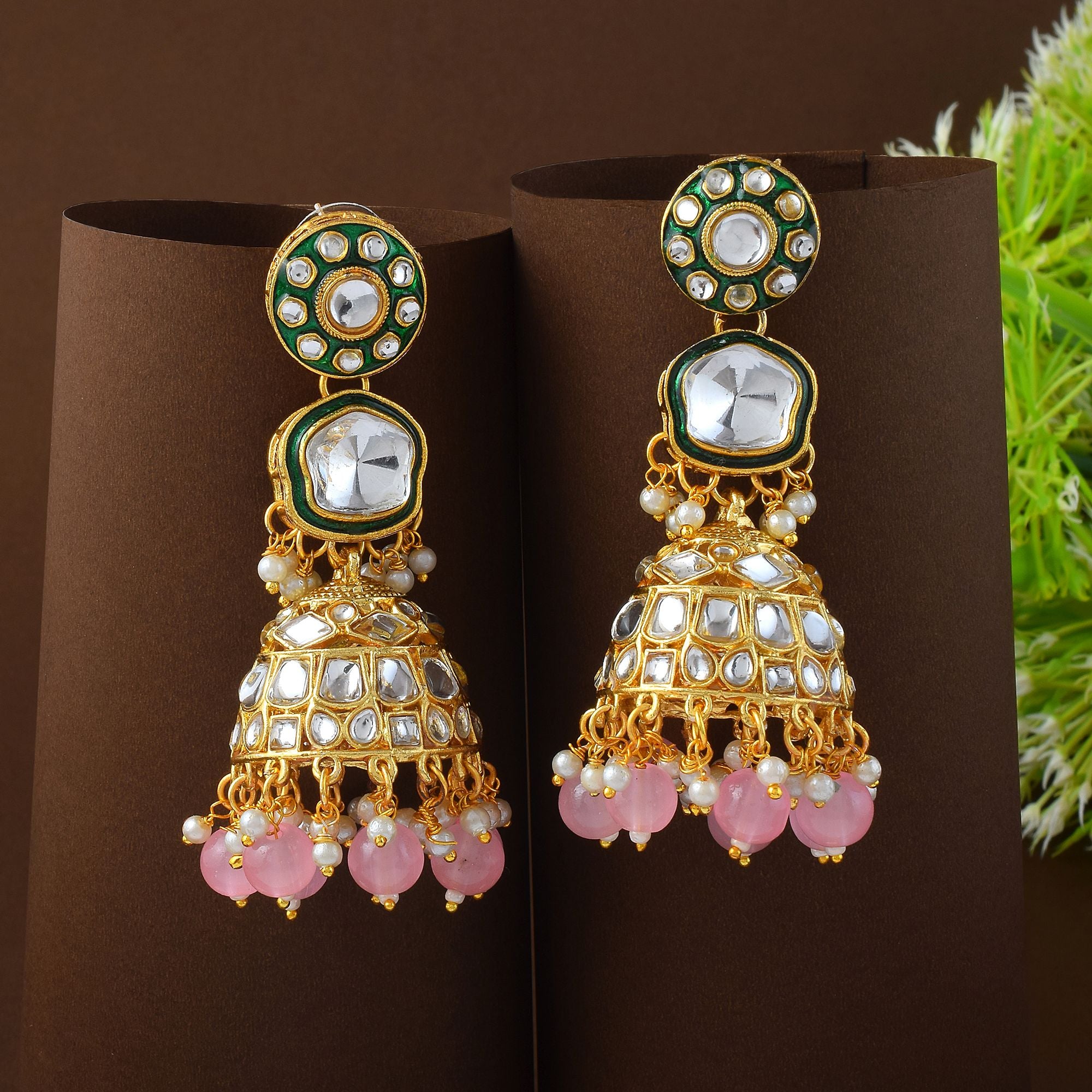 Kundan Ohrringe - Jumkha | gold | rosa