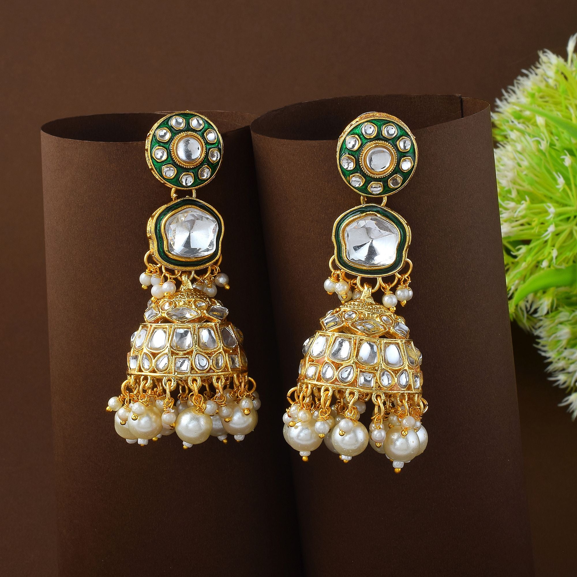 Kundan Ohrringe - Jumkha | gold | weiß