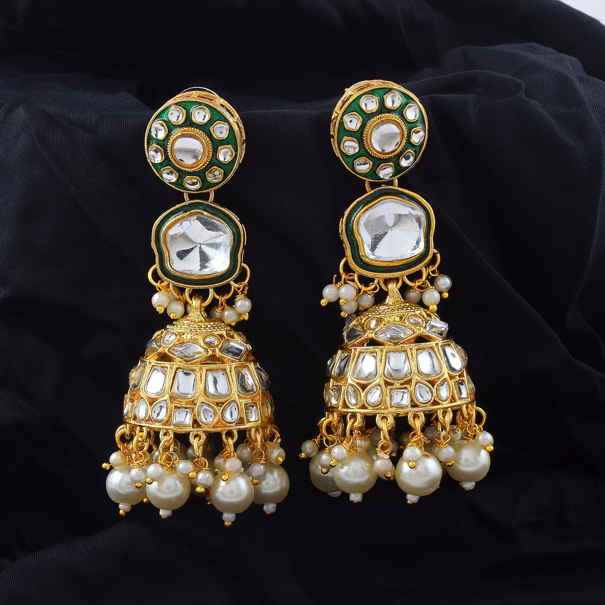Kundan Ohrringe - Jumkha | gold | weiß