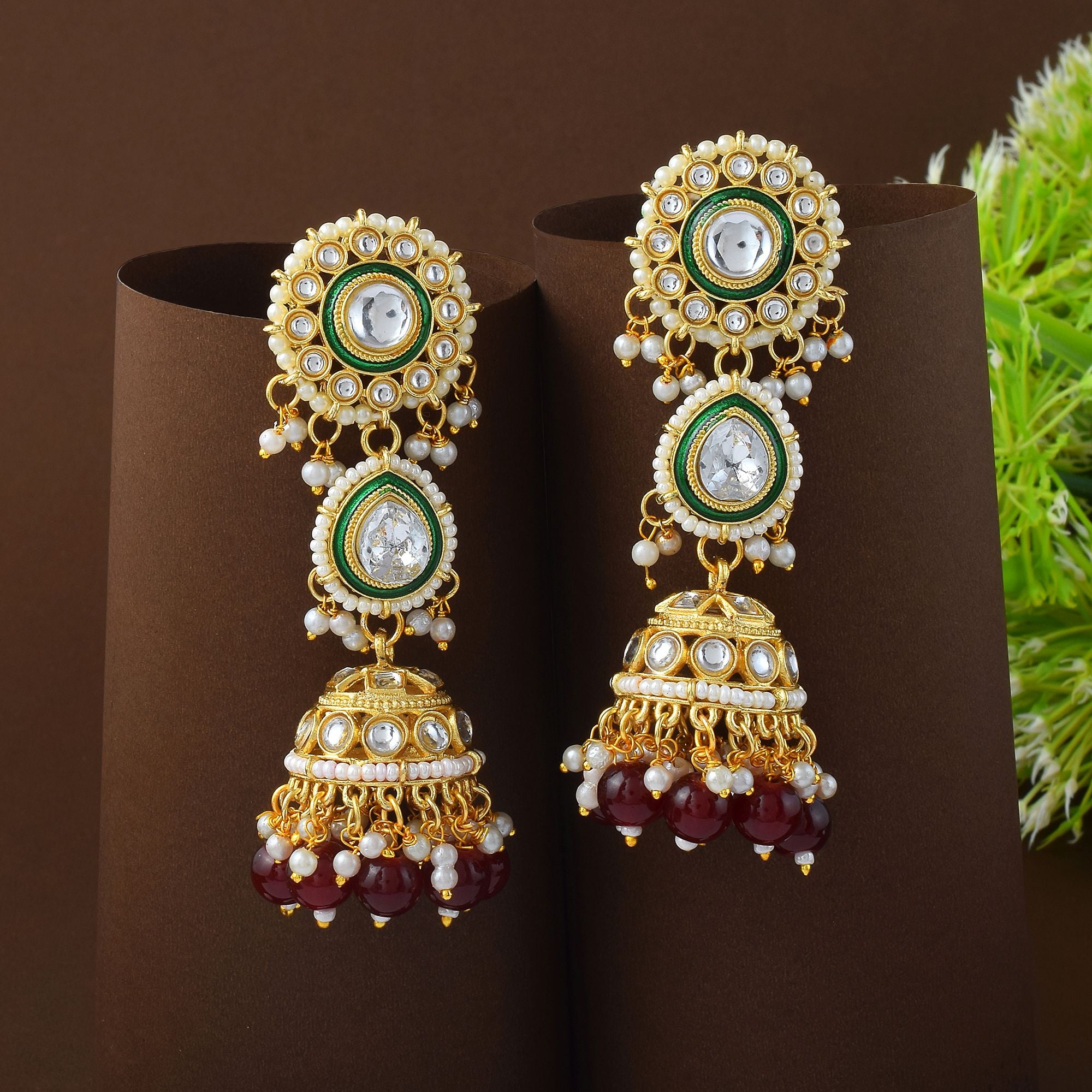 Kundan Ohrringe - Jumkha | gold | maroon