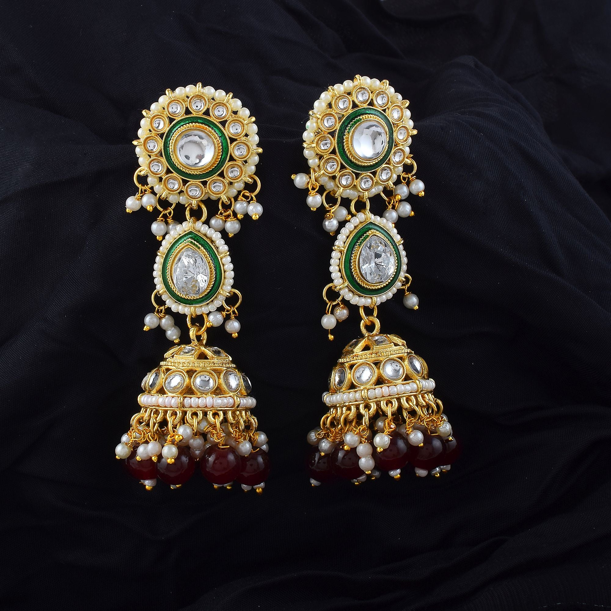 Kundan Ohrringe - Jumkha | gold | maroon