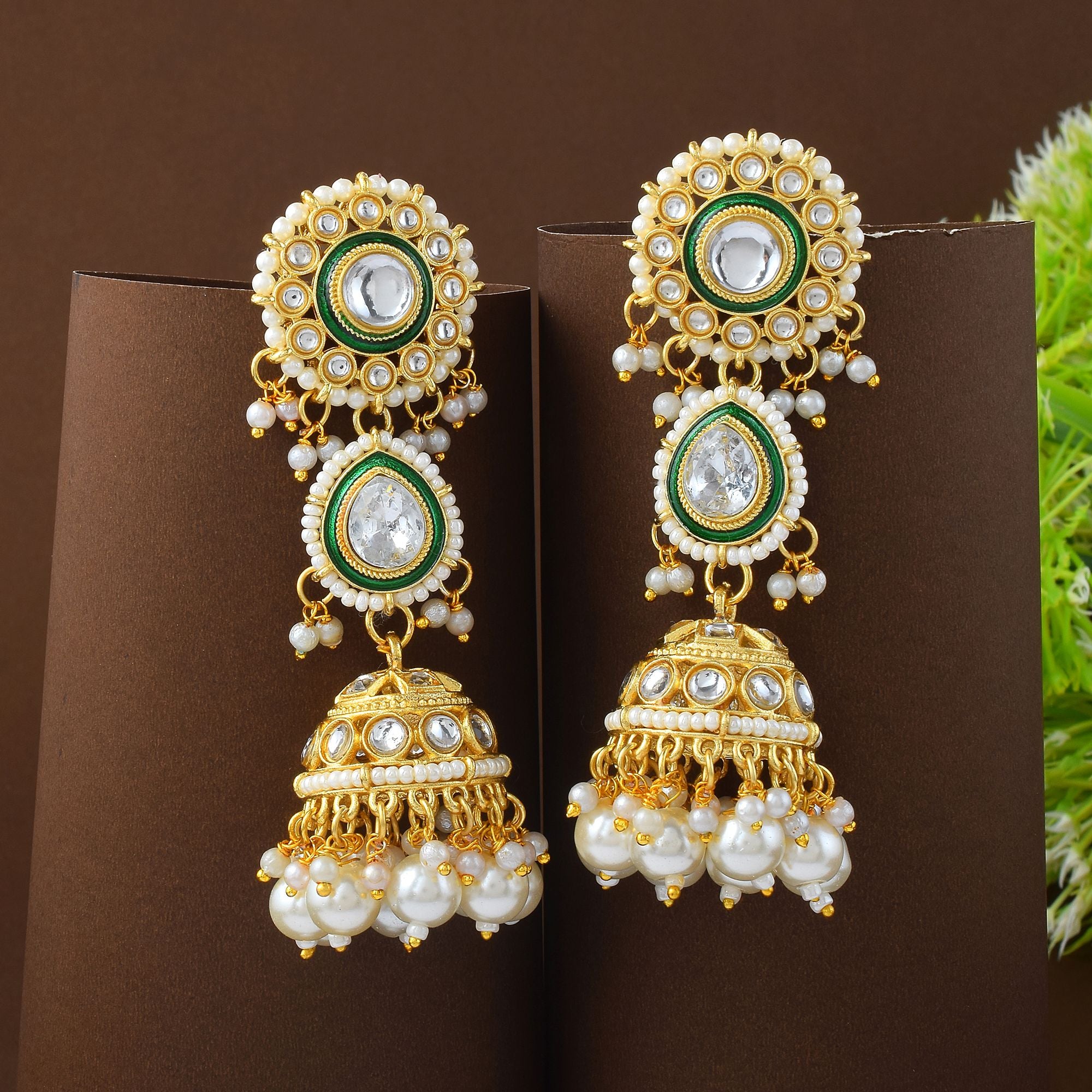 Kundan Ohrringe - Jumkha | gold | weiß