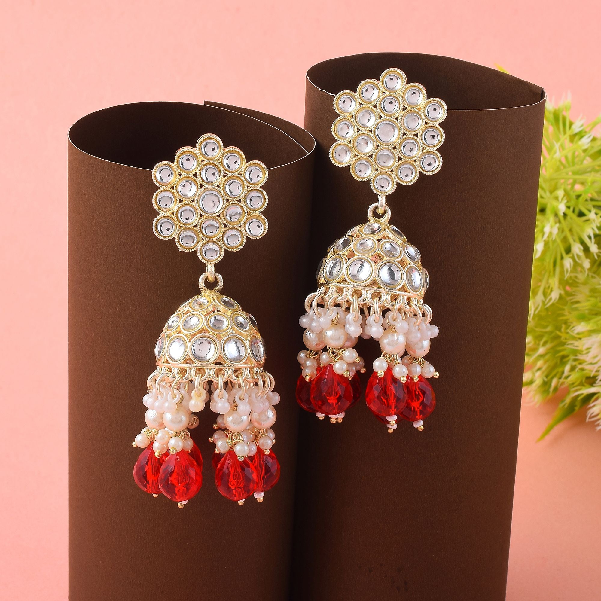 Kundan Ohrringe - Jumkha | gold | rot