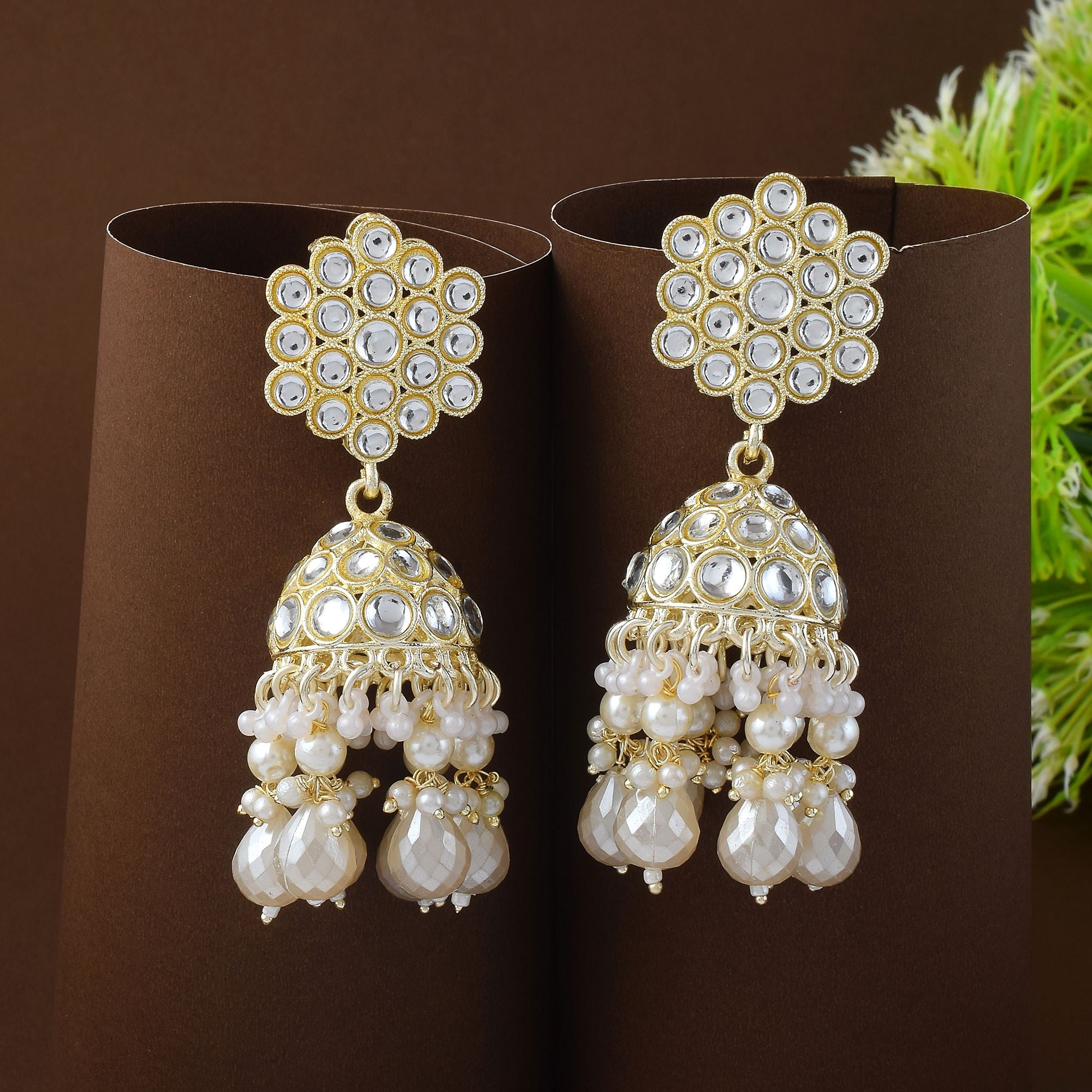 Kundan Ohrringe - Jumkha | gold | weiß