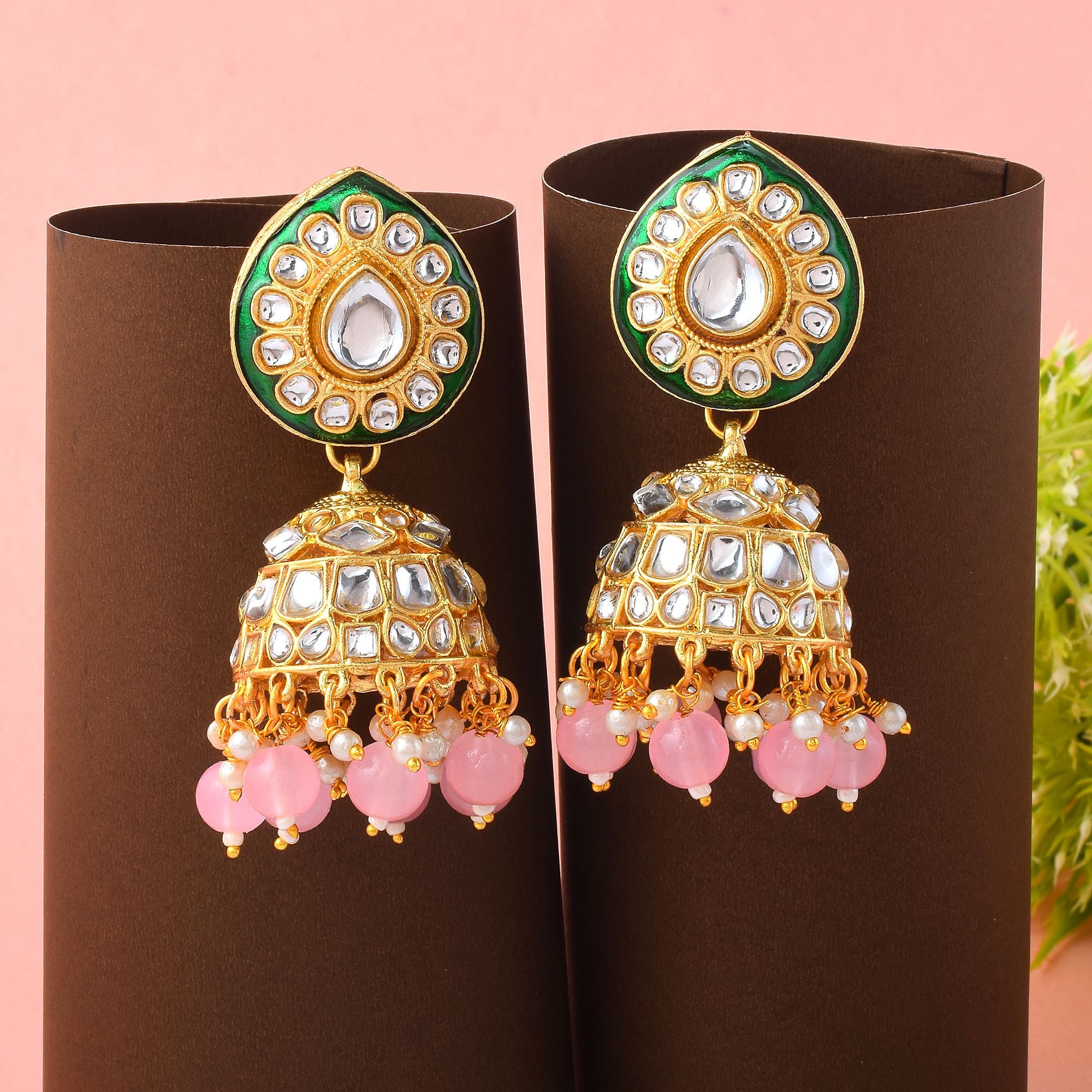 Kundan Ohrringe - Jumkha | gold | rosa