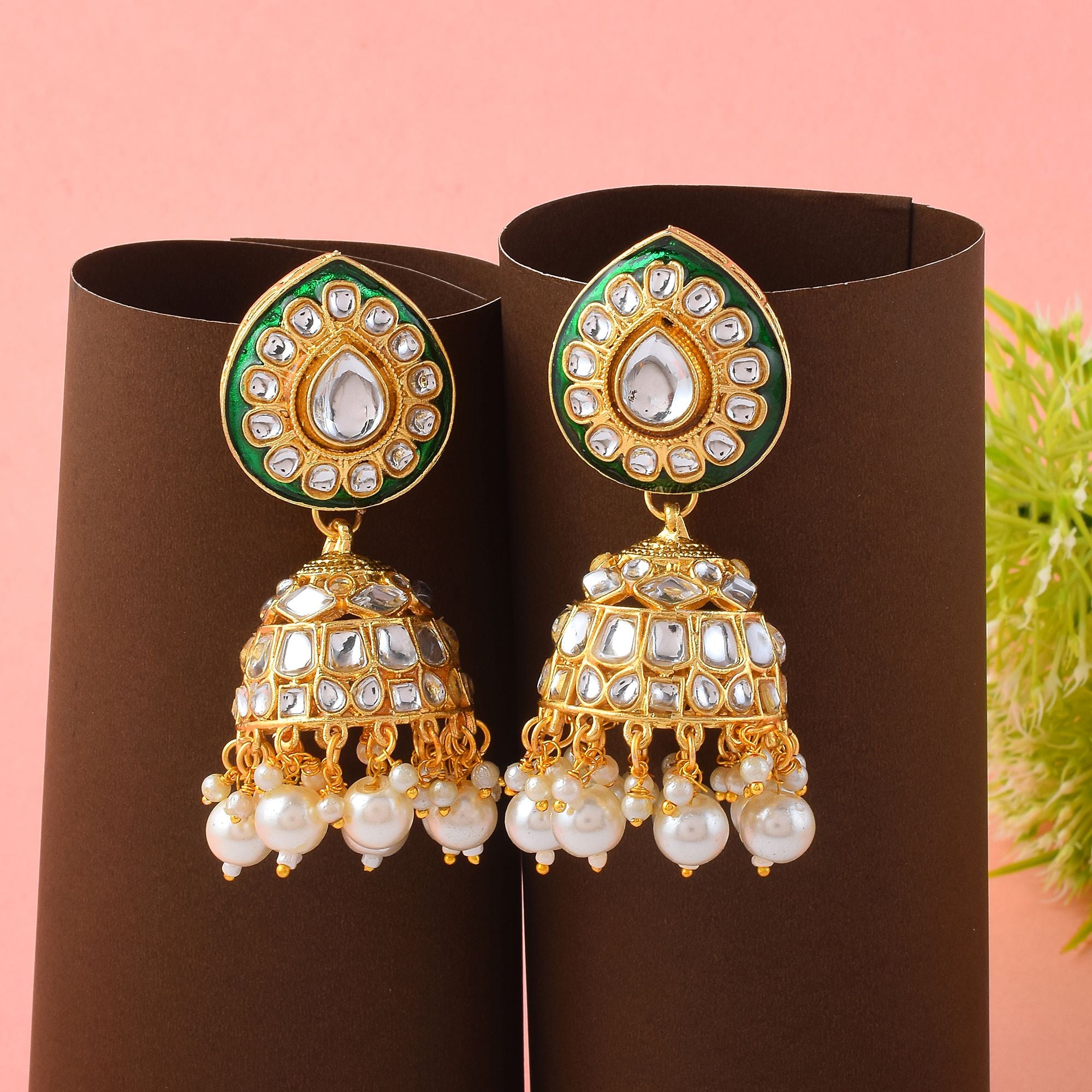 Kundan Ohrringe - Jumkha | gold | weiß