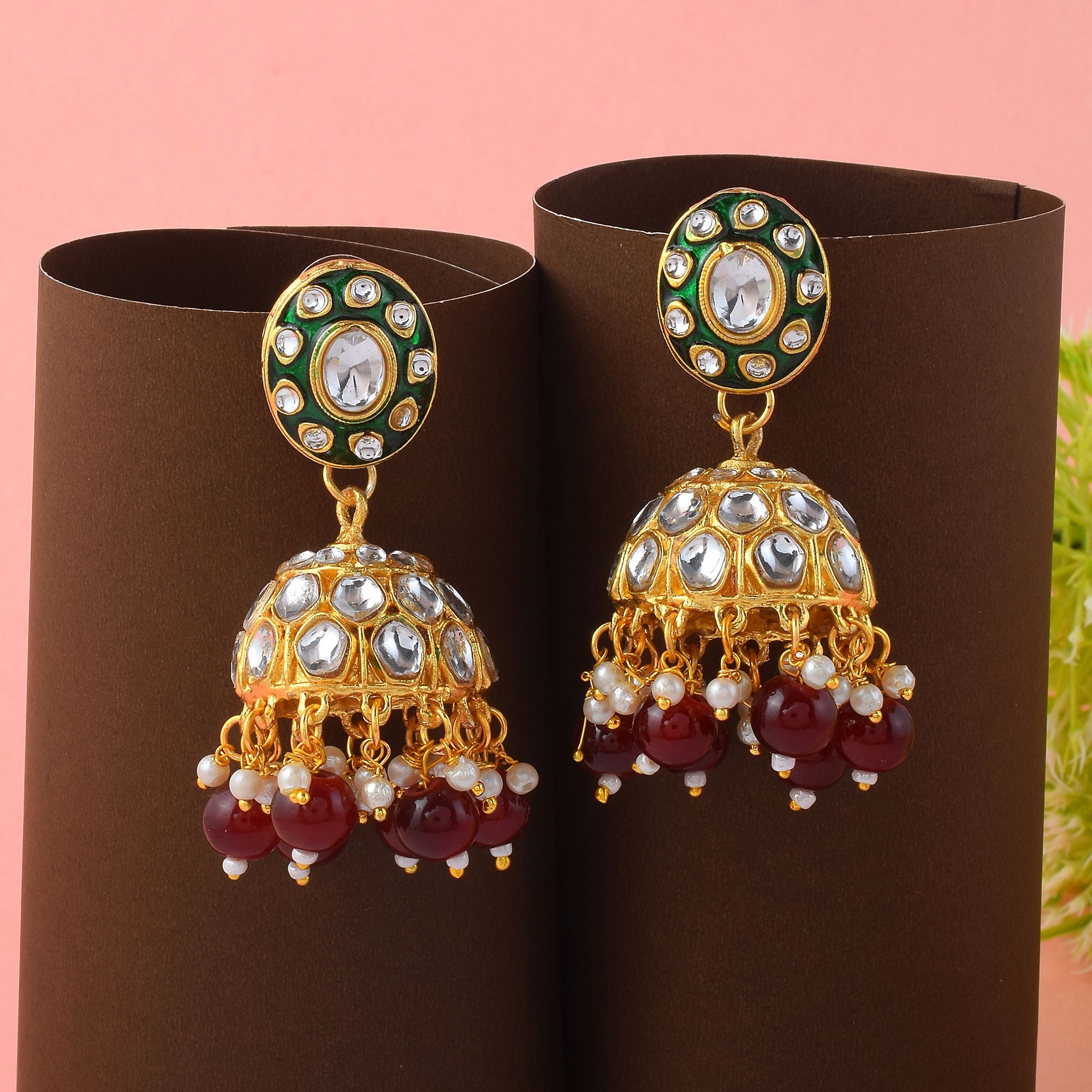 Kundan Ohrringe - Jumkha | gold | maroon