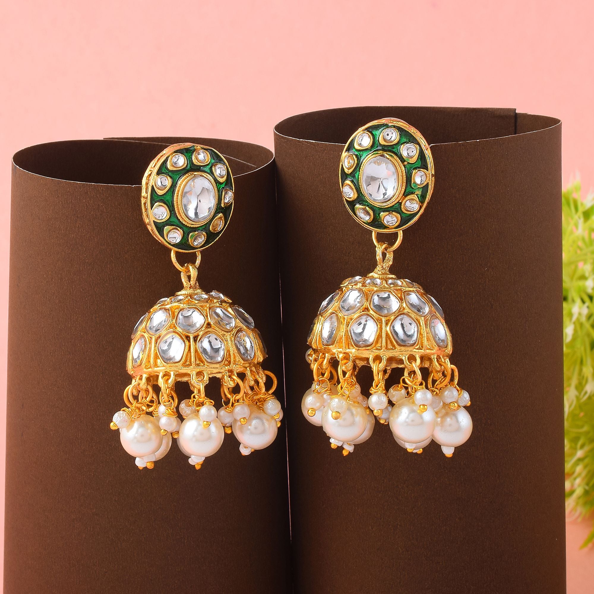 Kundan Ohrringe - Jumkha | gold | weiß