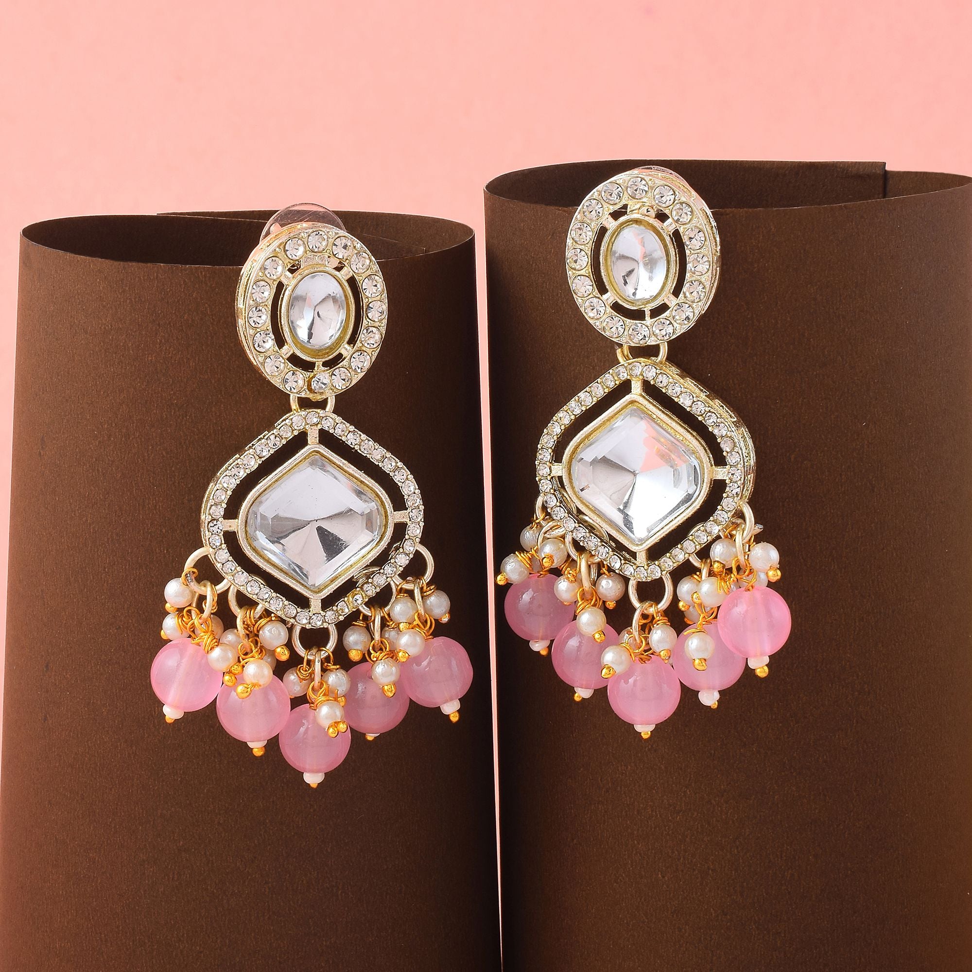 Kundan Ohrringe -  gold | rosa