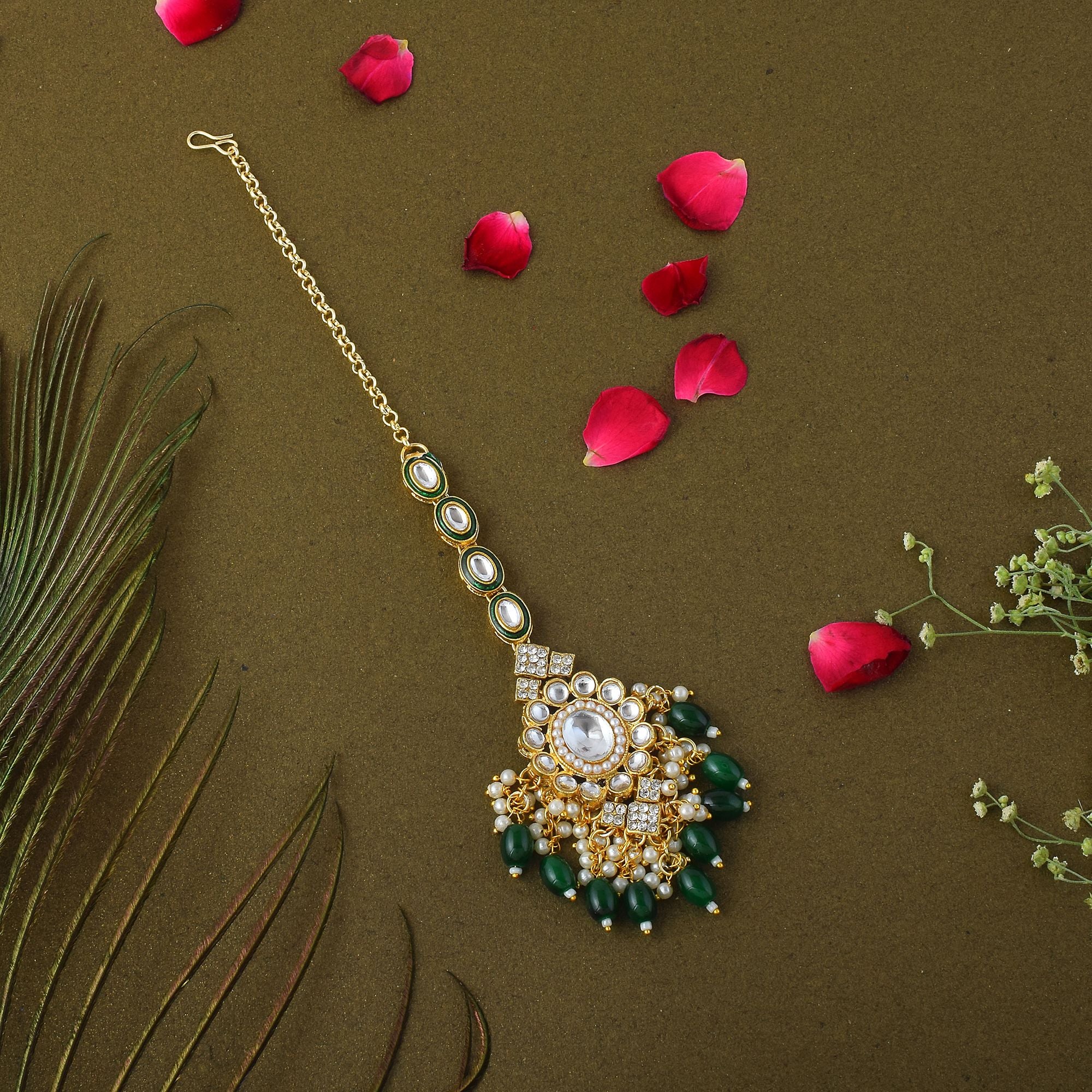 Kundan Maang Tikka - gold| grün