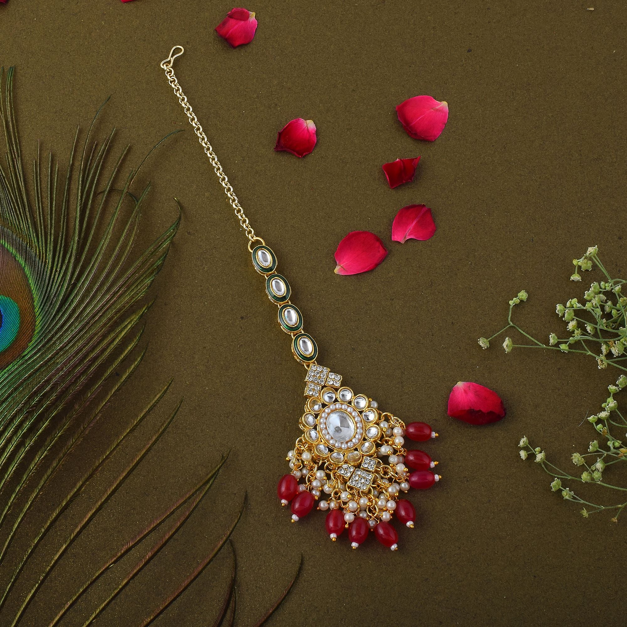 Kundan Maang Tikka - gold| magenta