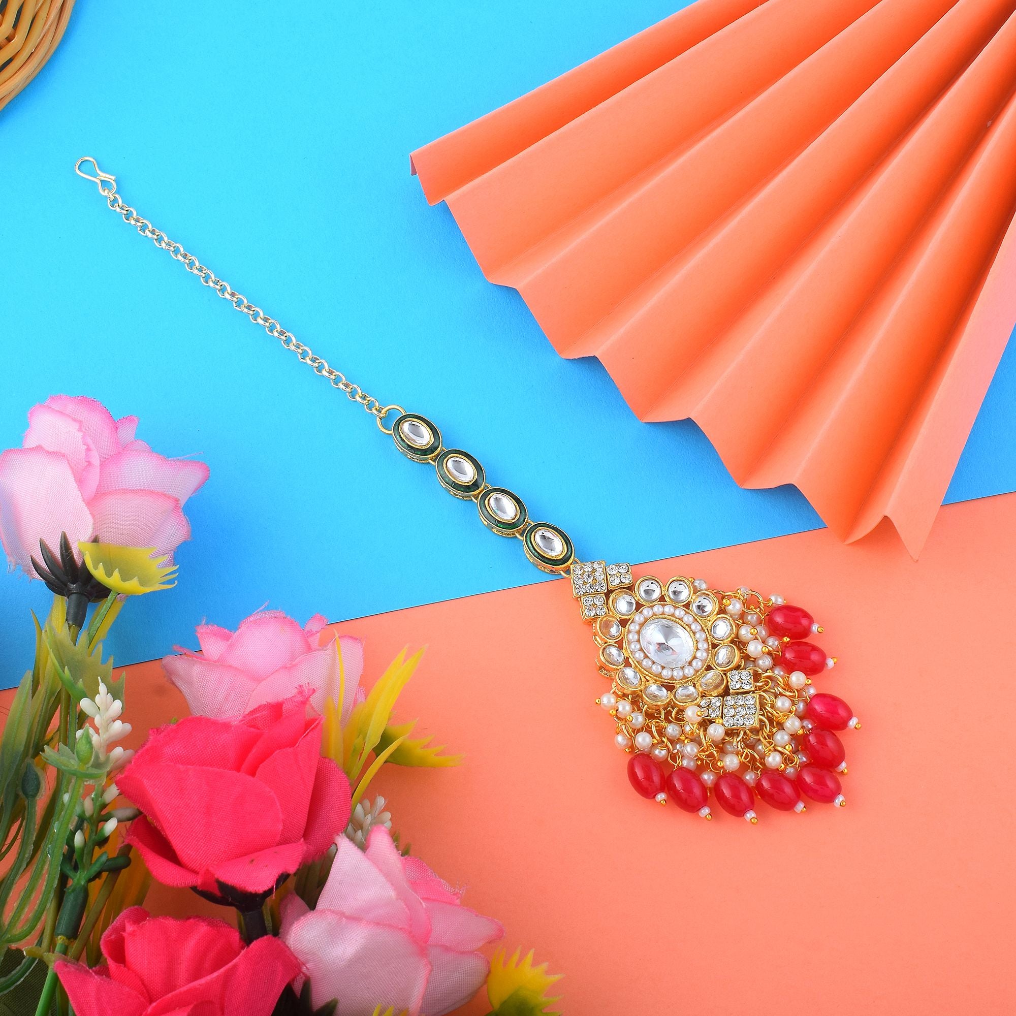 Kundan Maang Tikka - gold| magenta