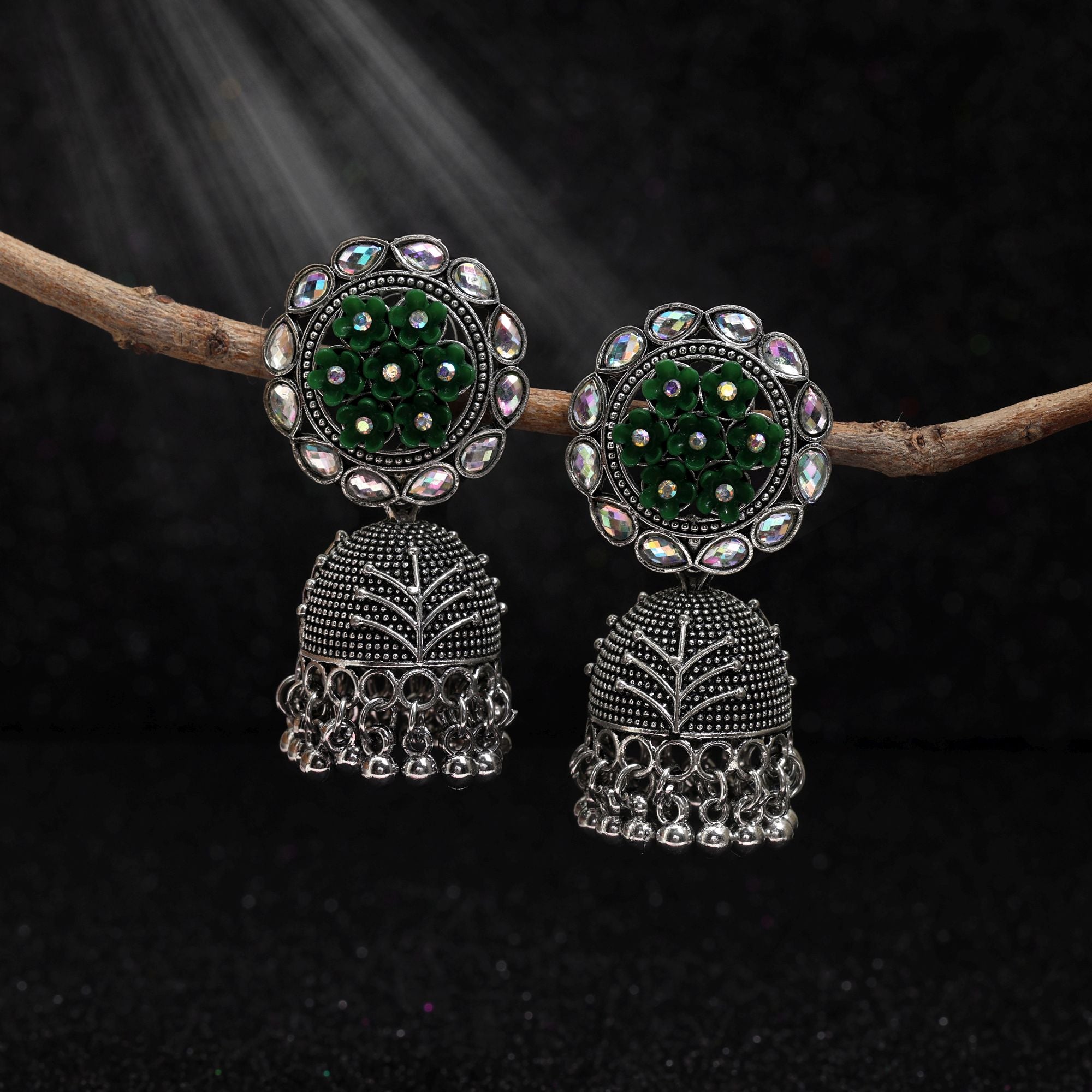 Oxidierte Ohrringe - | silber oxidiert | grün