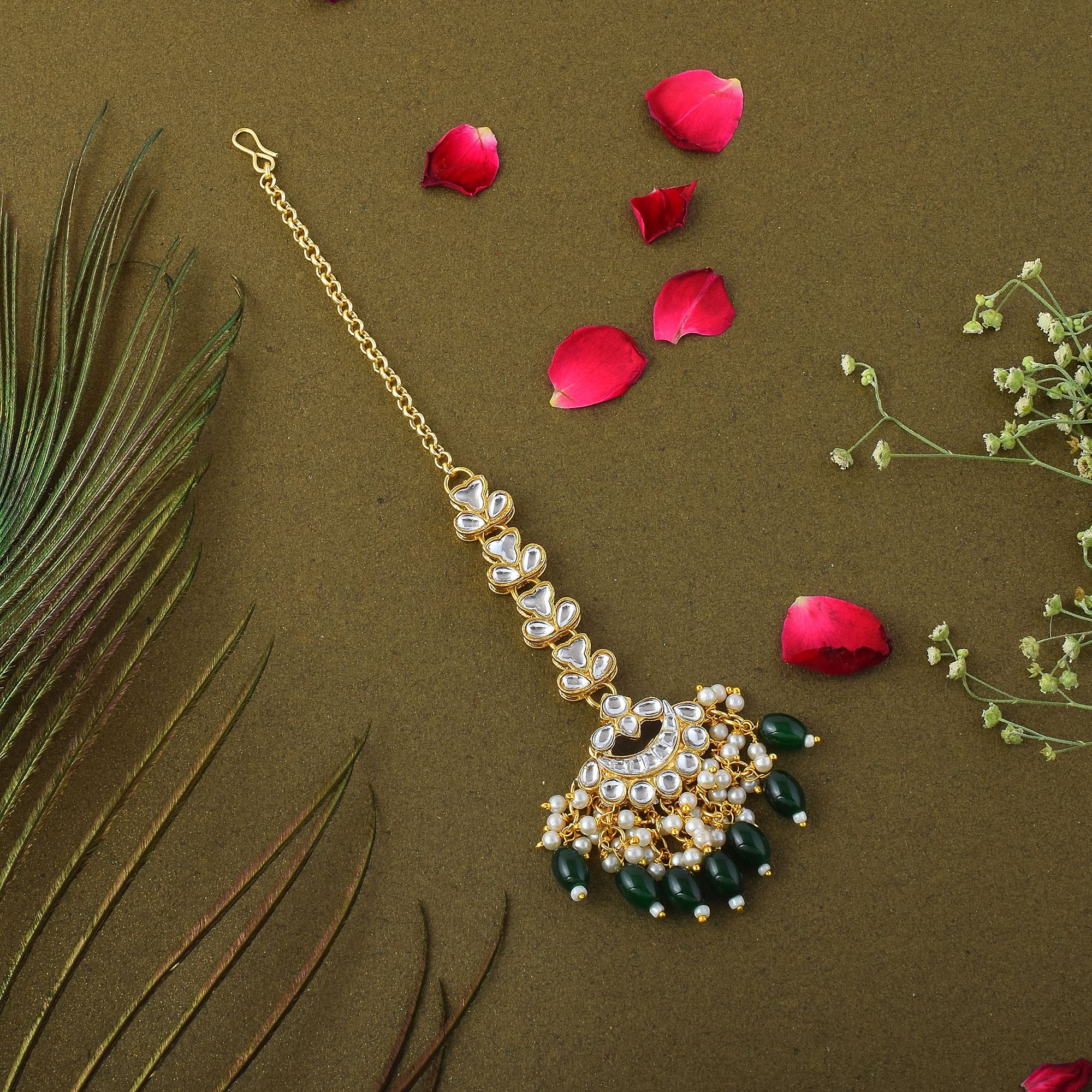 Kundan Maang Tikka - gold| grün
