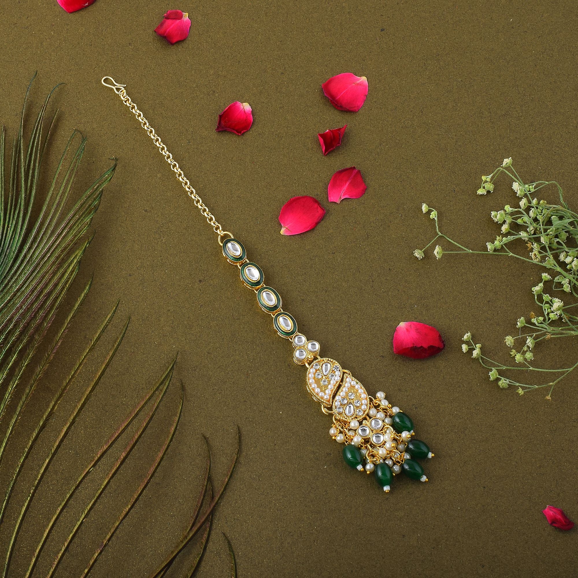 Kundan Maang Tikka - gold| grün