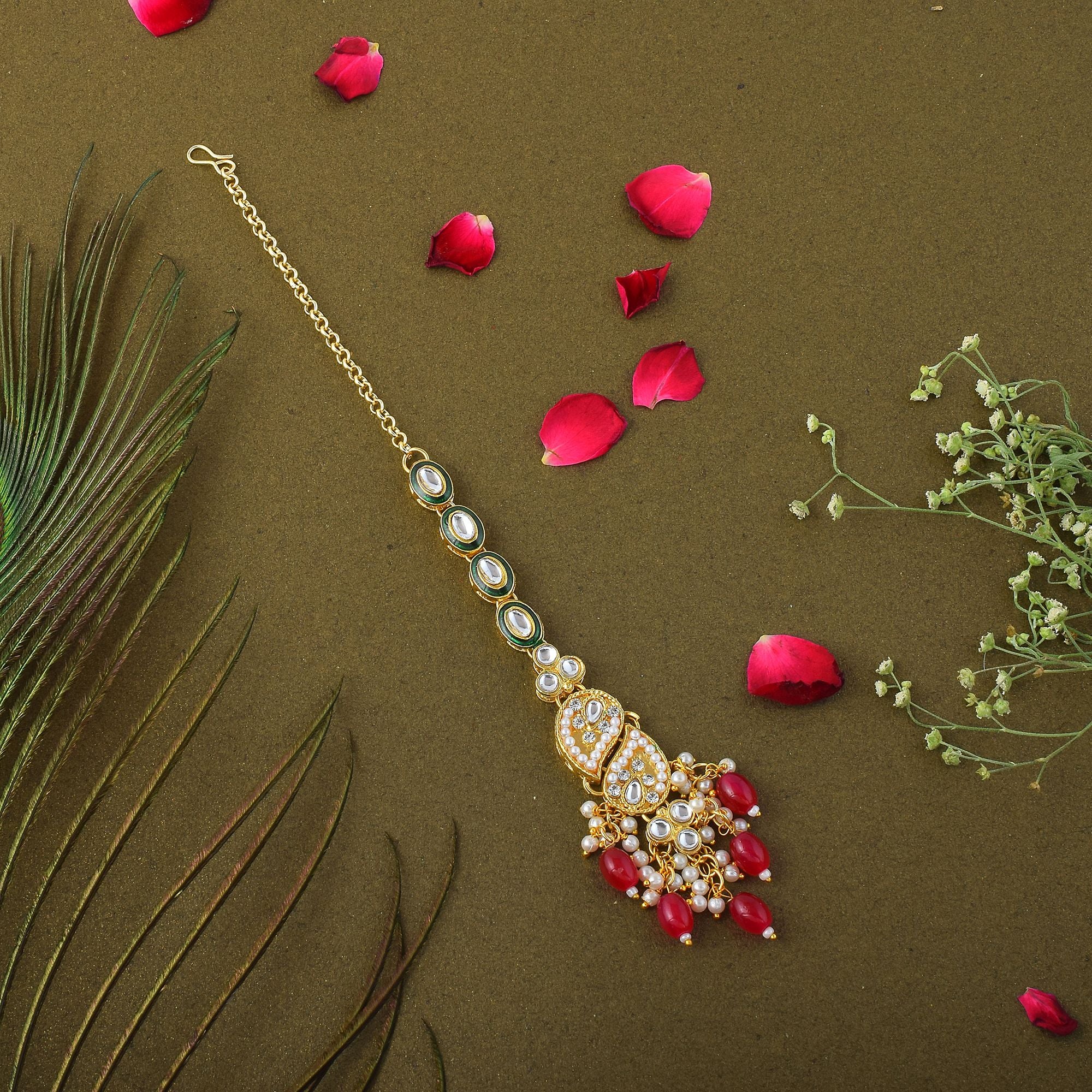 Kundan Maang Tikka - gold| magenta