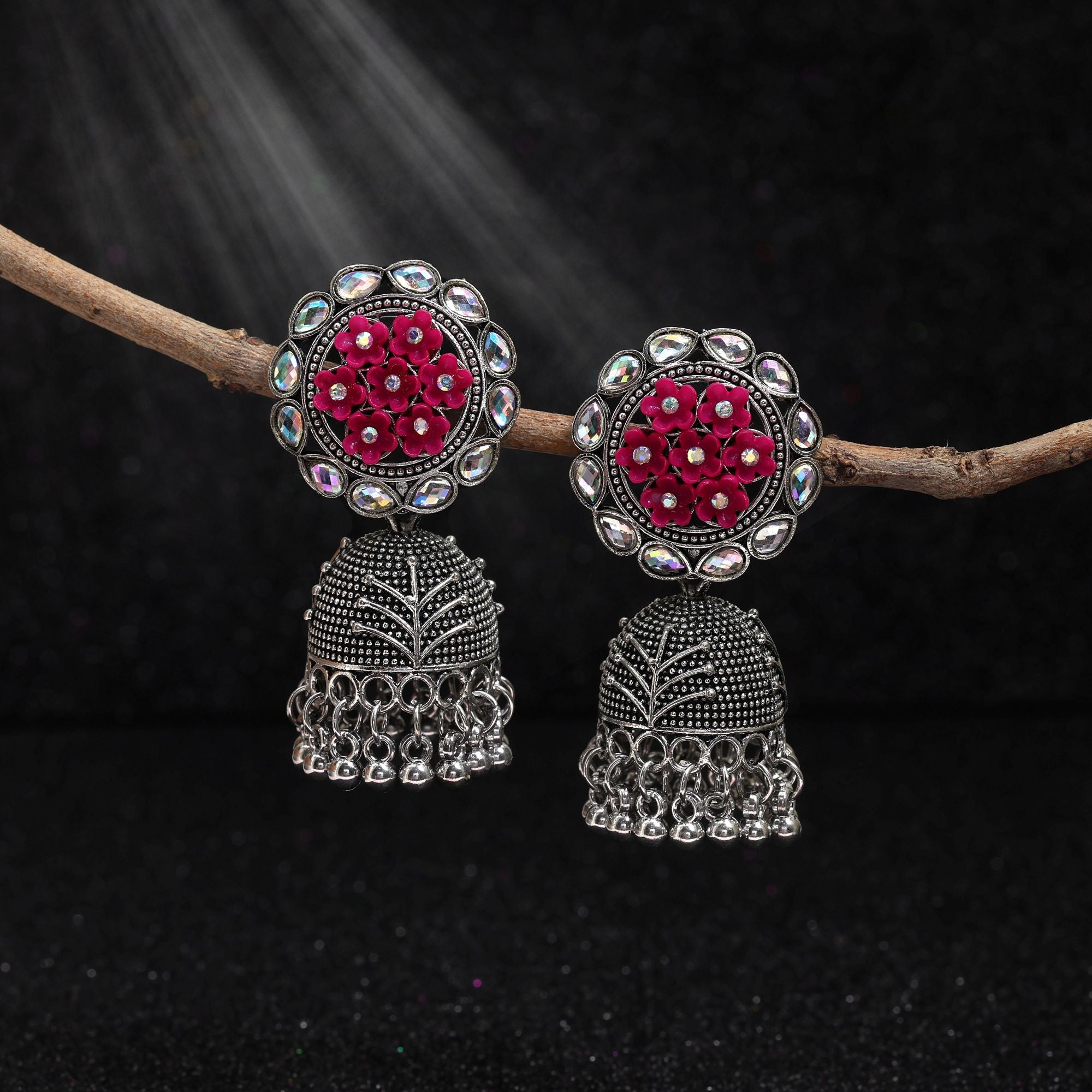 Oxidierte Ohrringe - | silber oxidiert | magenta