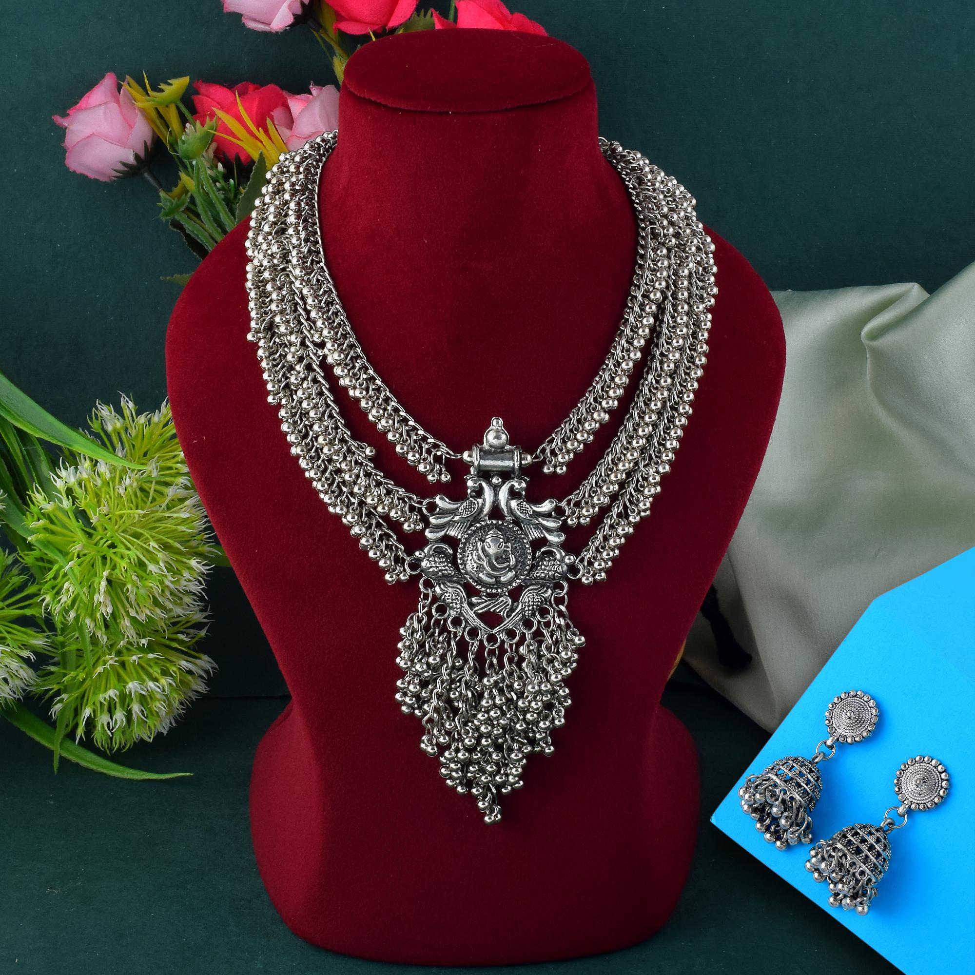 Halskette - lange mit Ohrringe - Oxidiert