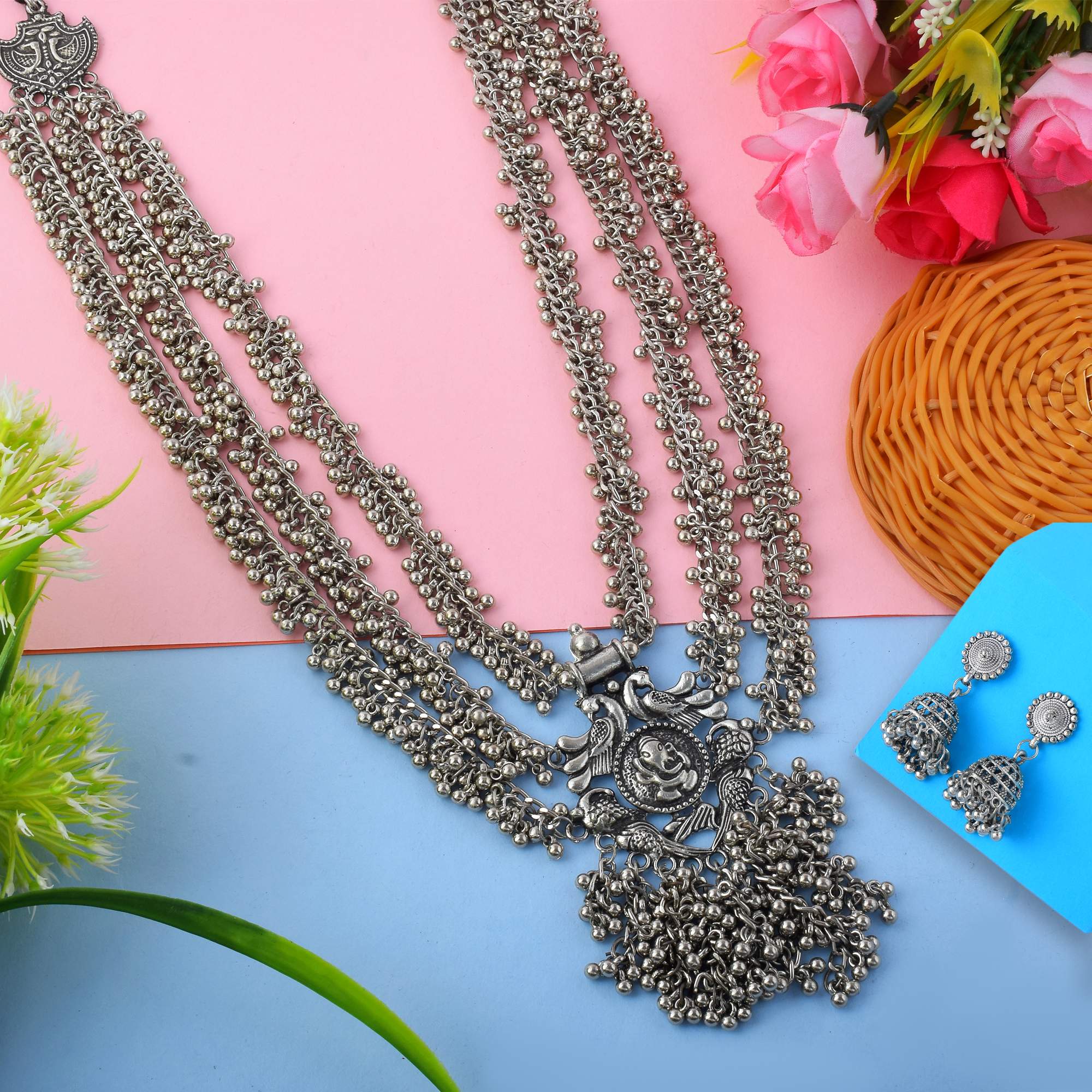 Halskette - lange mit Ohrringe - Oxidiert