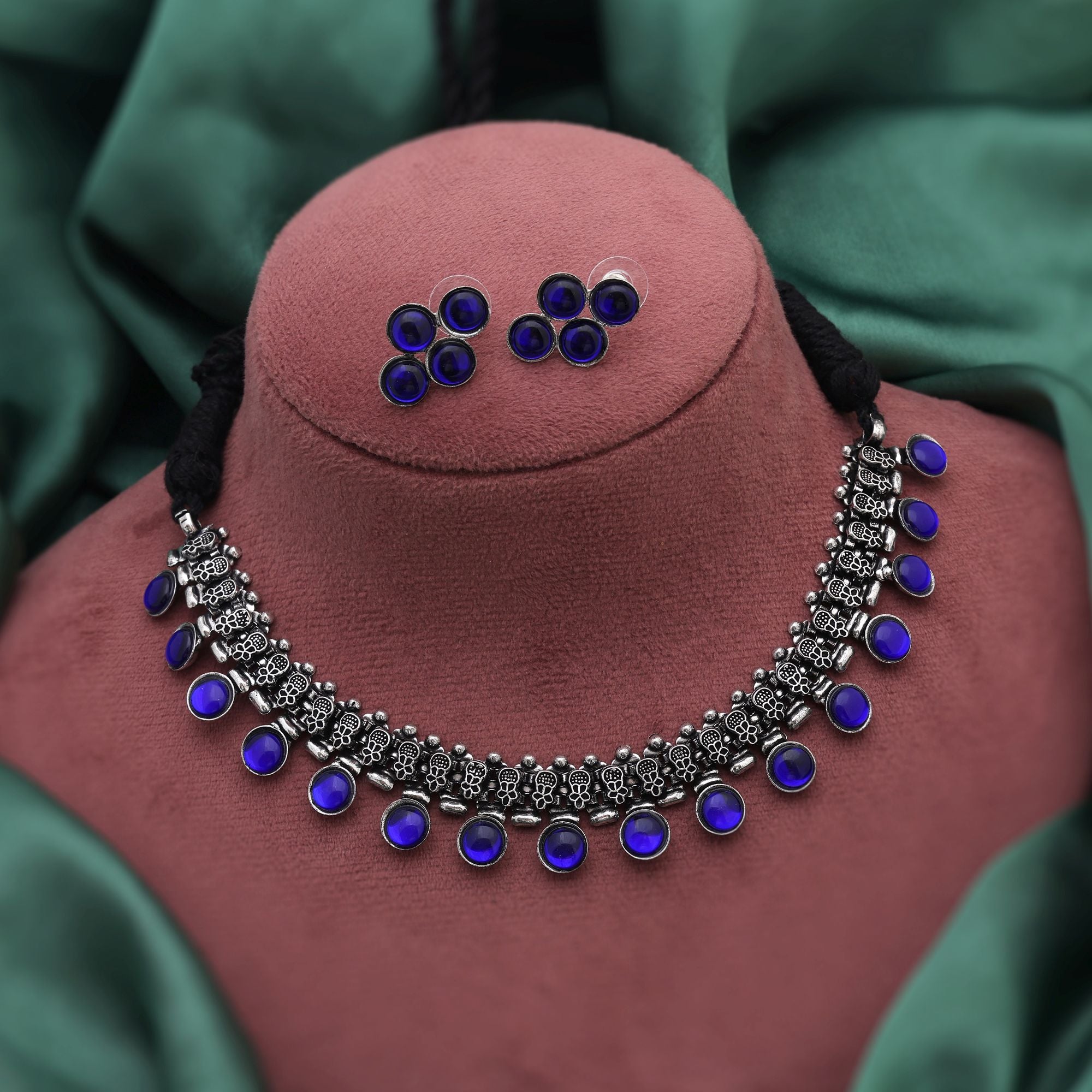 Halskette mit Ohrringe - Oxidiert | blau
