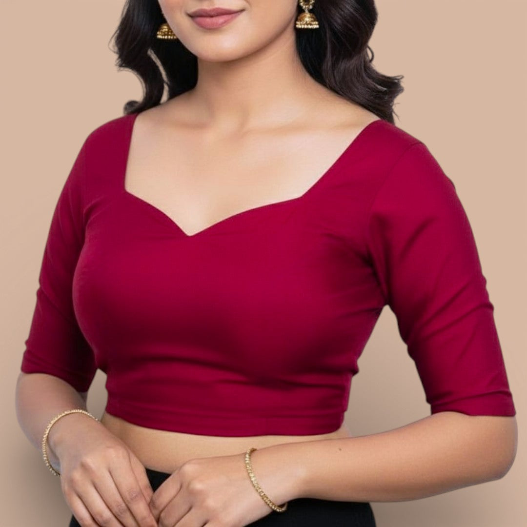 Alles-in-einem Saree Set |wein Rot – Soft Silk Saree + Blouse + Shapewear