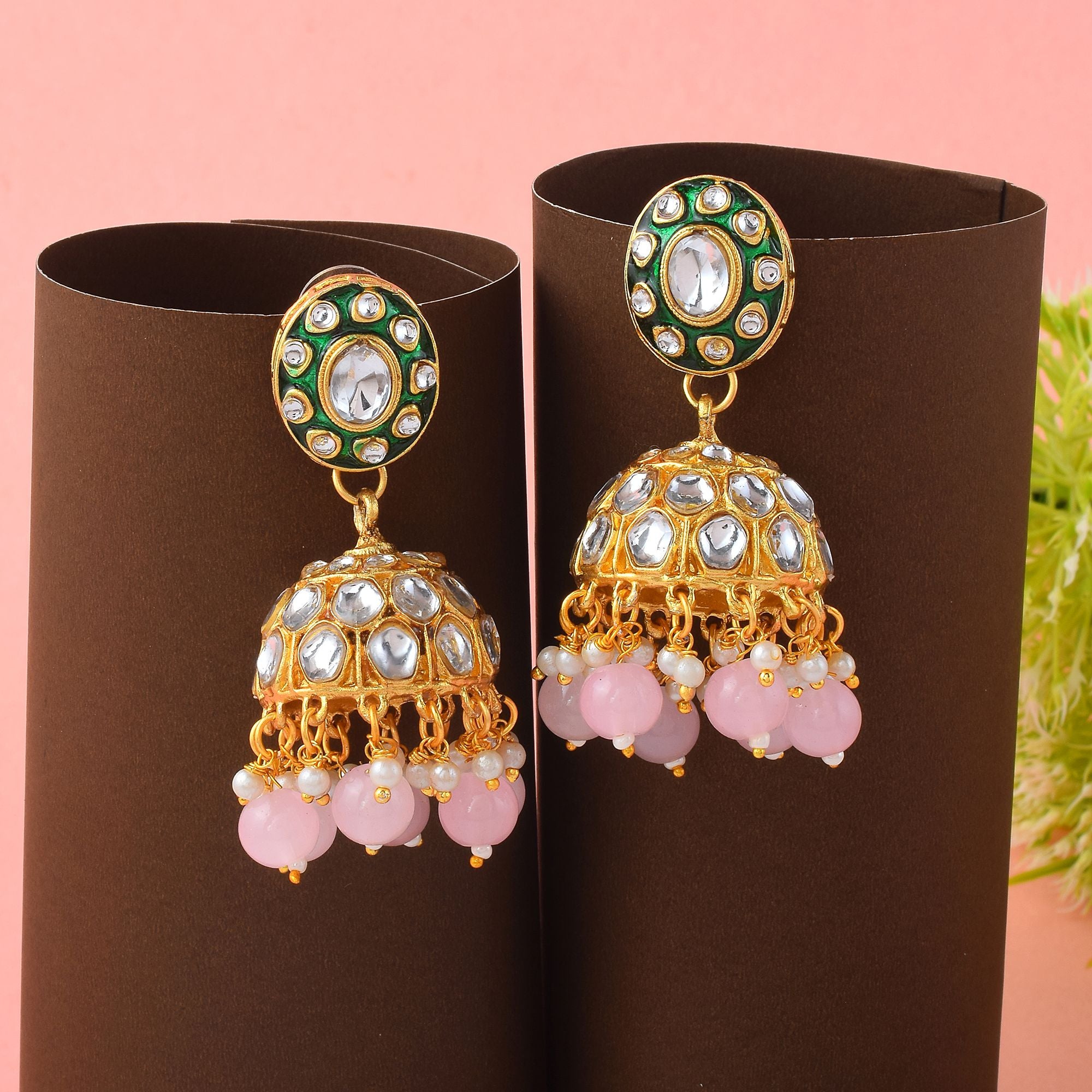 Kundan Ohrringe - Jumkha | gold | rosa