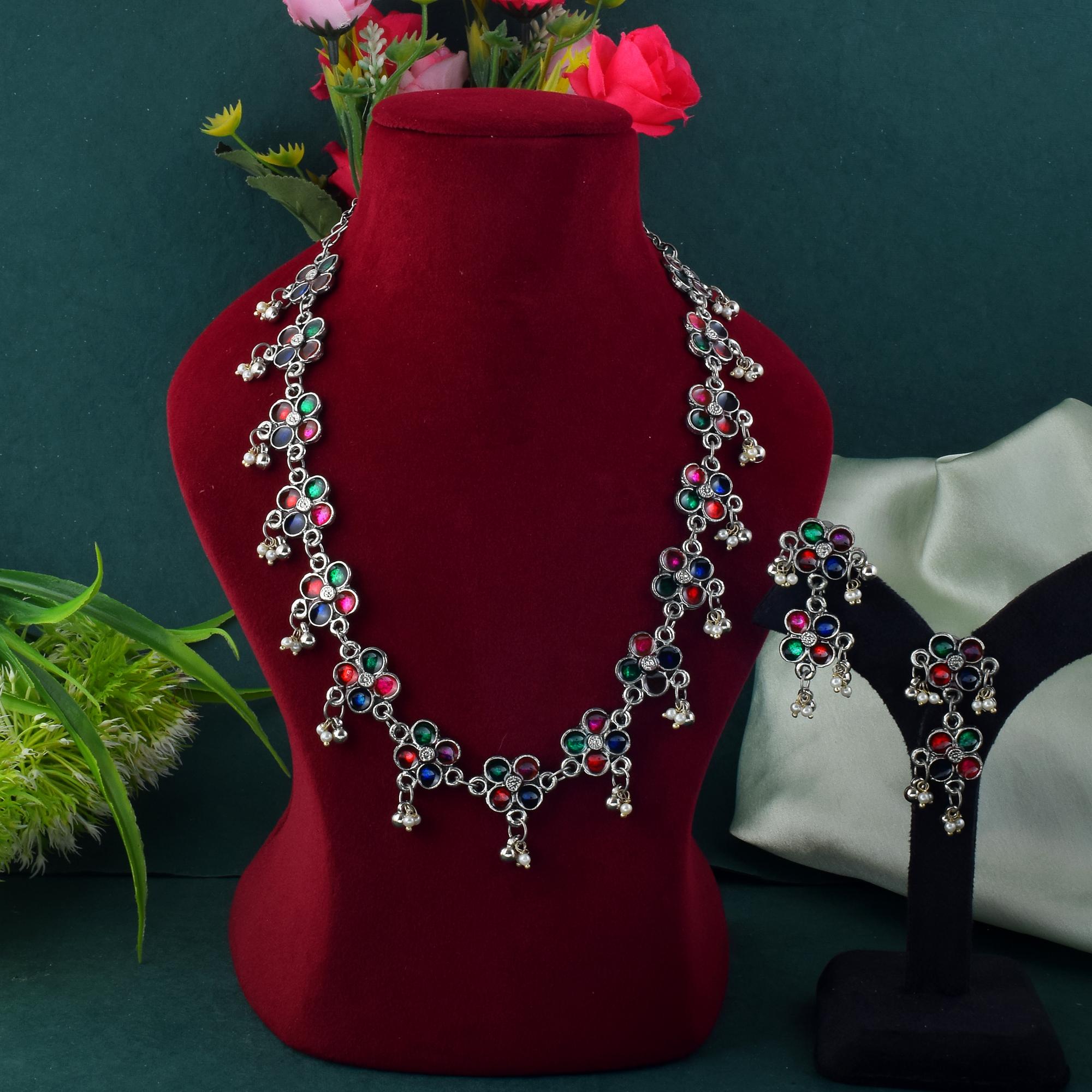 Halskette - lange mit Ohrringe - Oxidiert