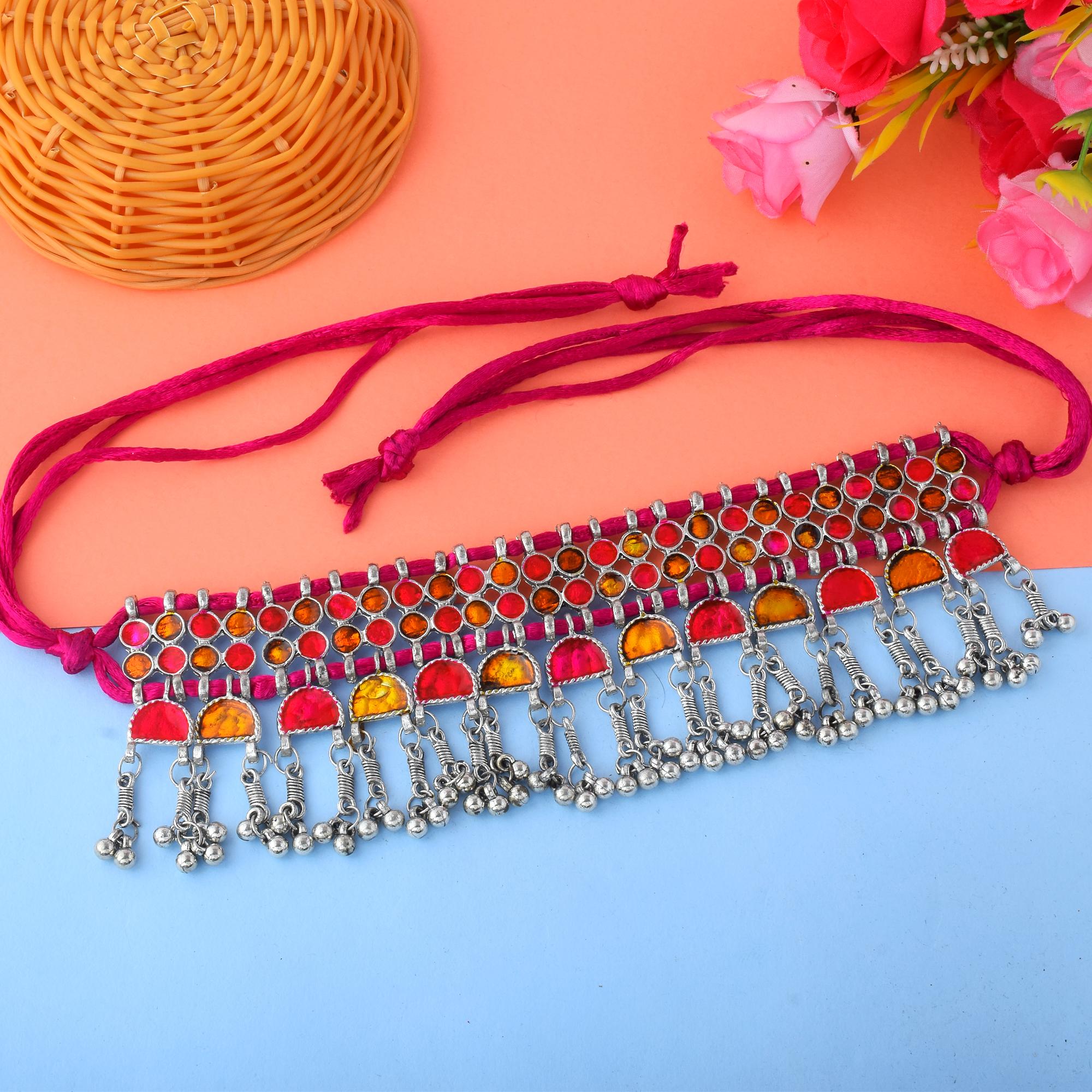 Choker Halskette  - Oxidiert | orange, Magenta