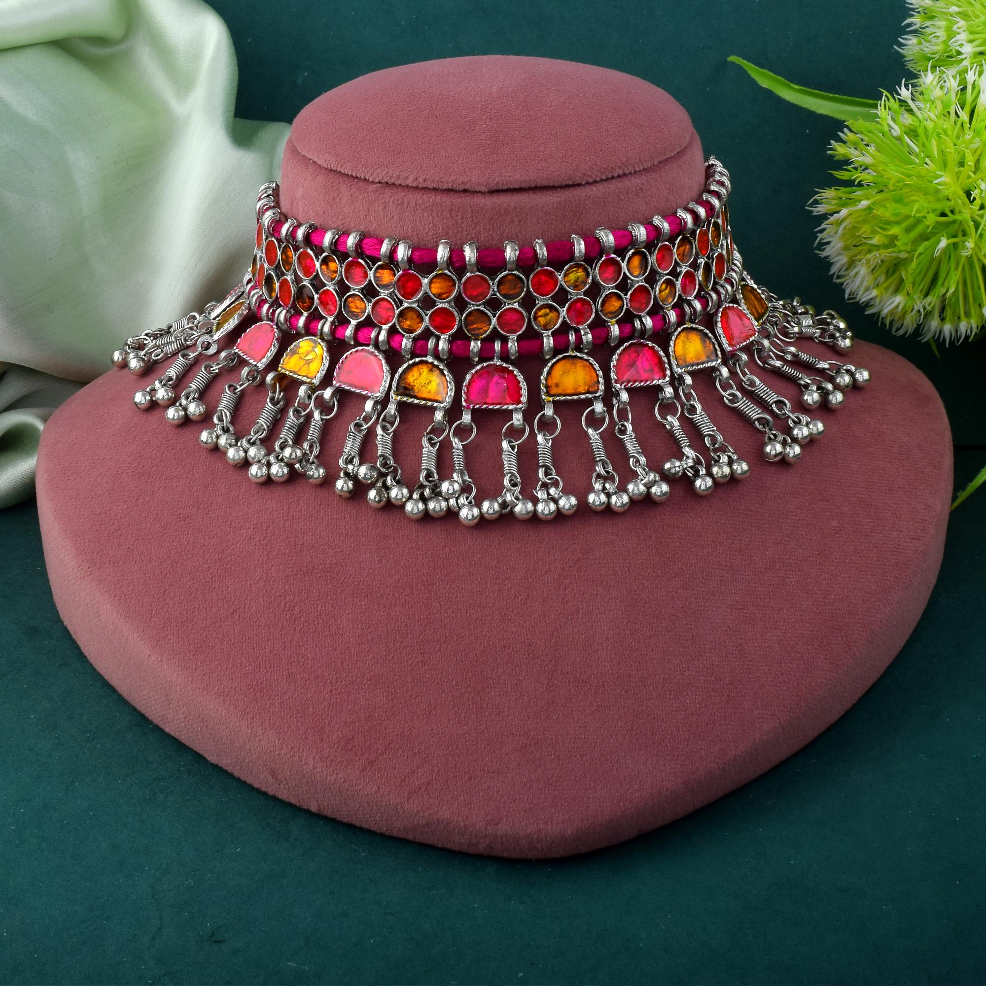 Choker Halskette  - Oxidiert | orange, Magenta