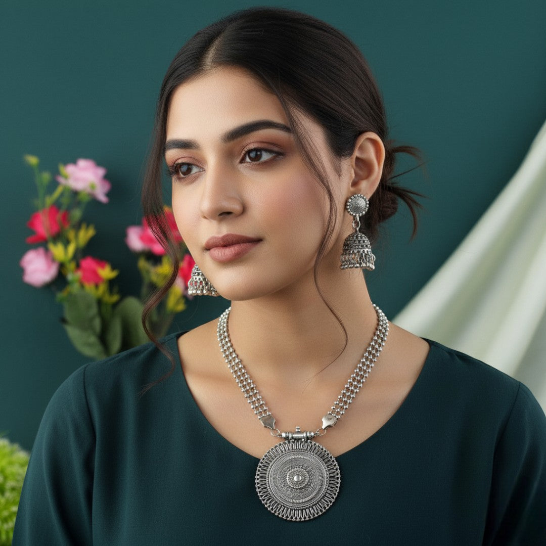 Halskette - lange mit Ohrringe - Oxidiert