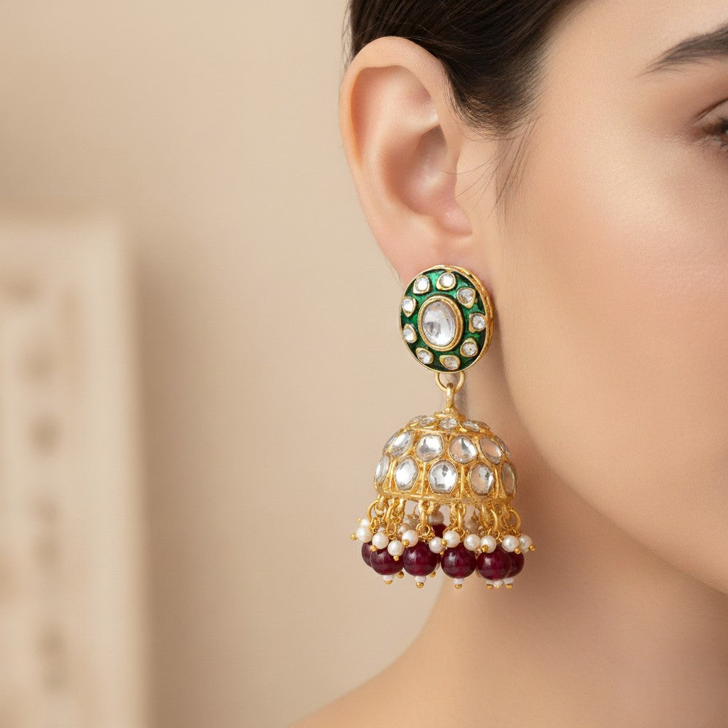 Kundan Ohrringe - Jumkha | gold | maroon