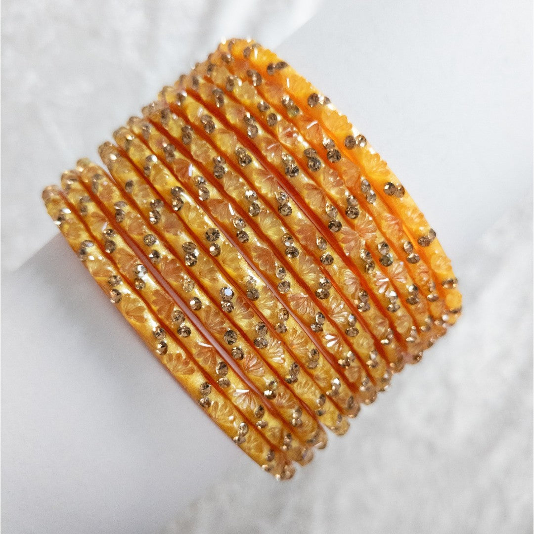 Rain Drop - Lotus- Glas Armreifen – 12er Set - orange