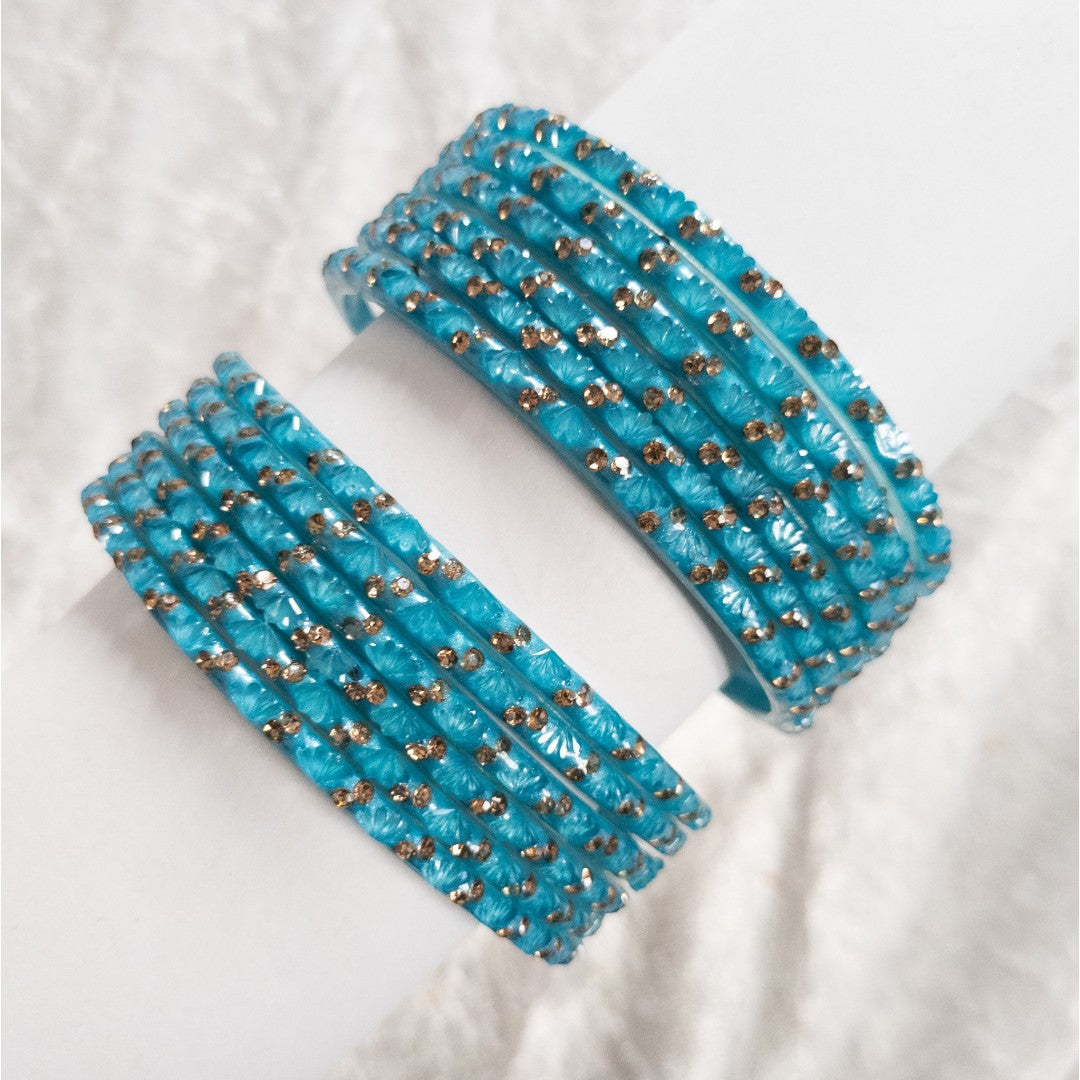 Rain Drop - Lotus- Glas Armreifen – 12er Set - blau