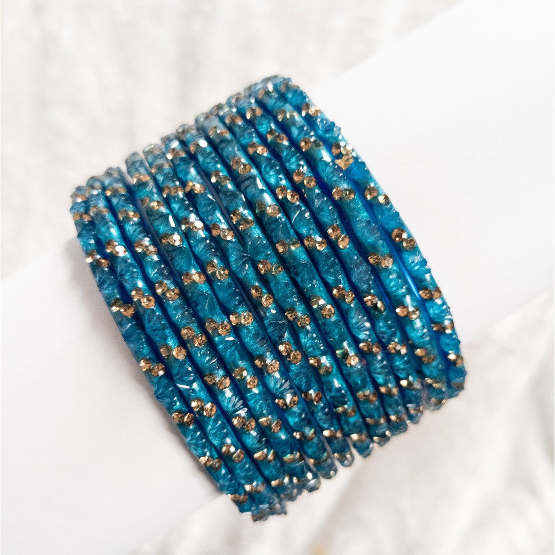 Rain Drop Glass Bangles – Set of 12 - Dark Blue