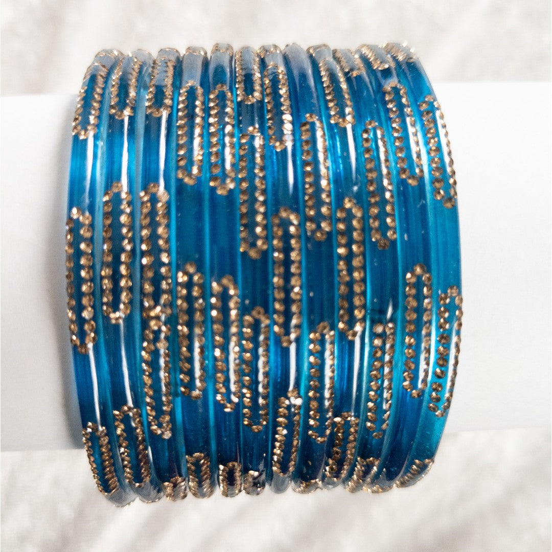 Rain Drop Glass Bangles – Set of 12 - Dark Blue