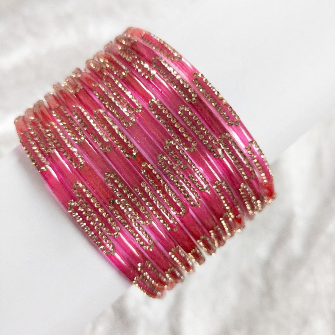 Kushi- Glas Armreifen – 12er Set - Pink