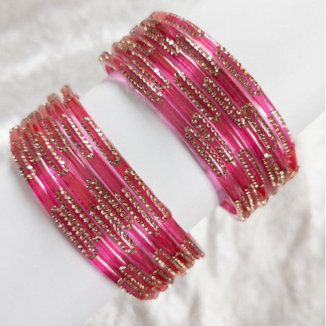 Kushi- Glas Armreifen – 12er Set - Pink