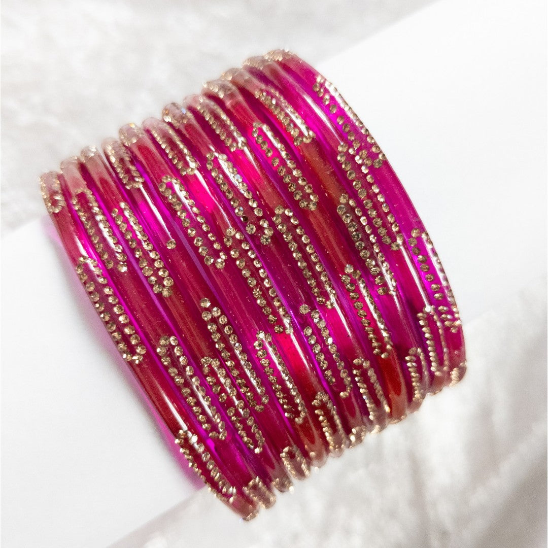 Kushi- Glas Armreifen – 12er Set - magenta