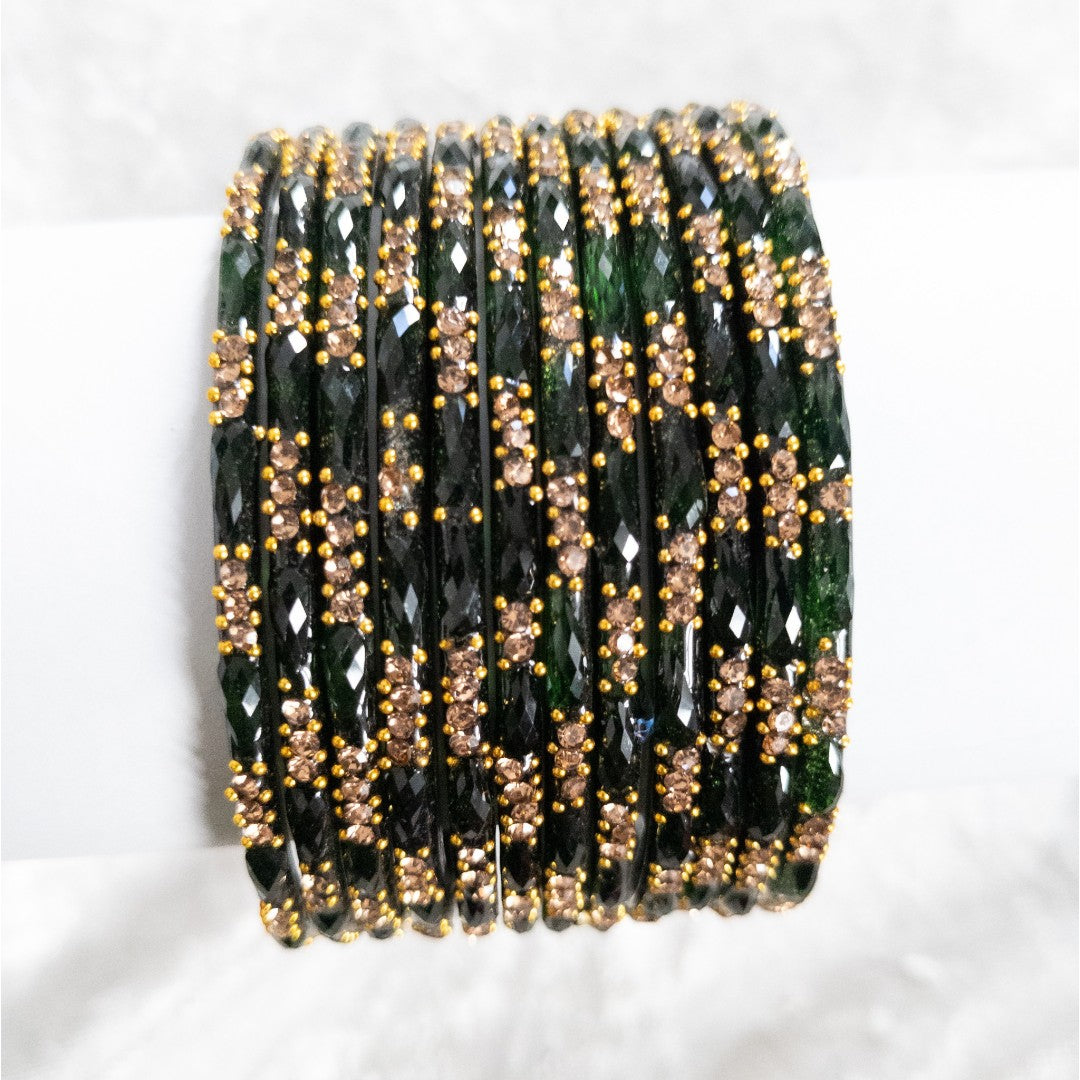 Rain Drop Glass Bangles – Set of 12 - Dark Blue