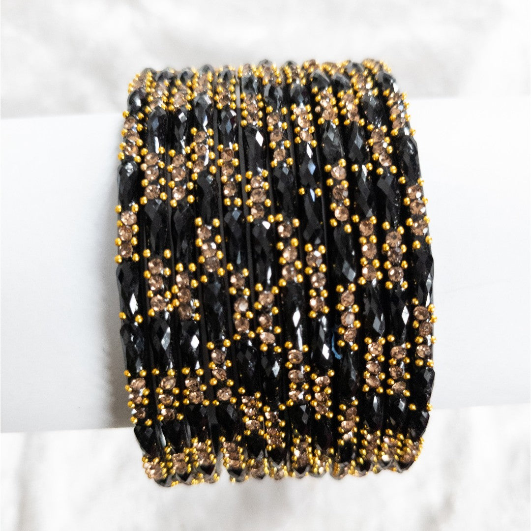 Rain Drop Glass Bangles – Set of 12 - Dark Blue