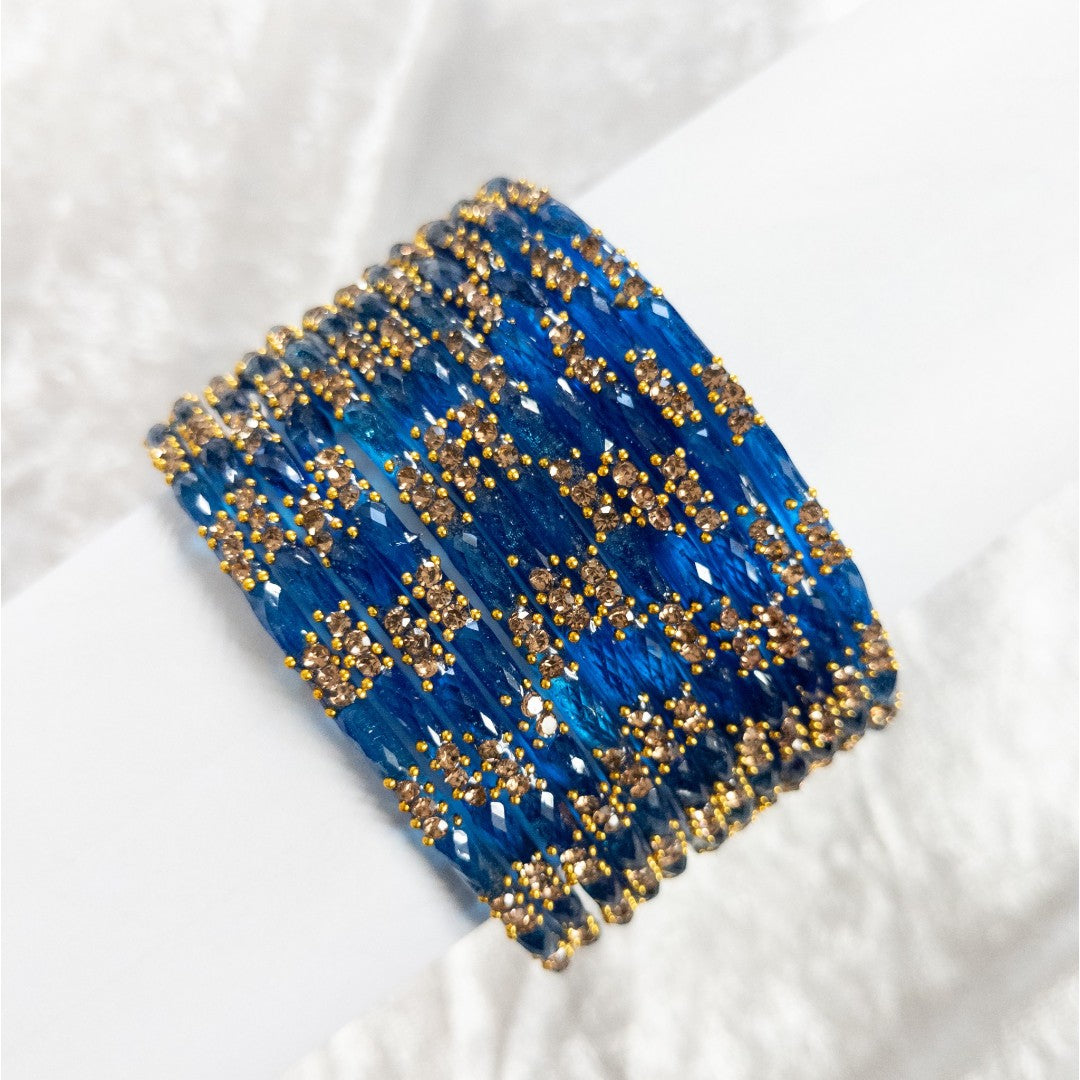 Rain Drop Glass Bangles – Set of 12 - Dark Blue