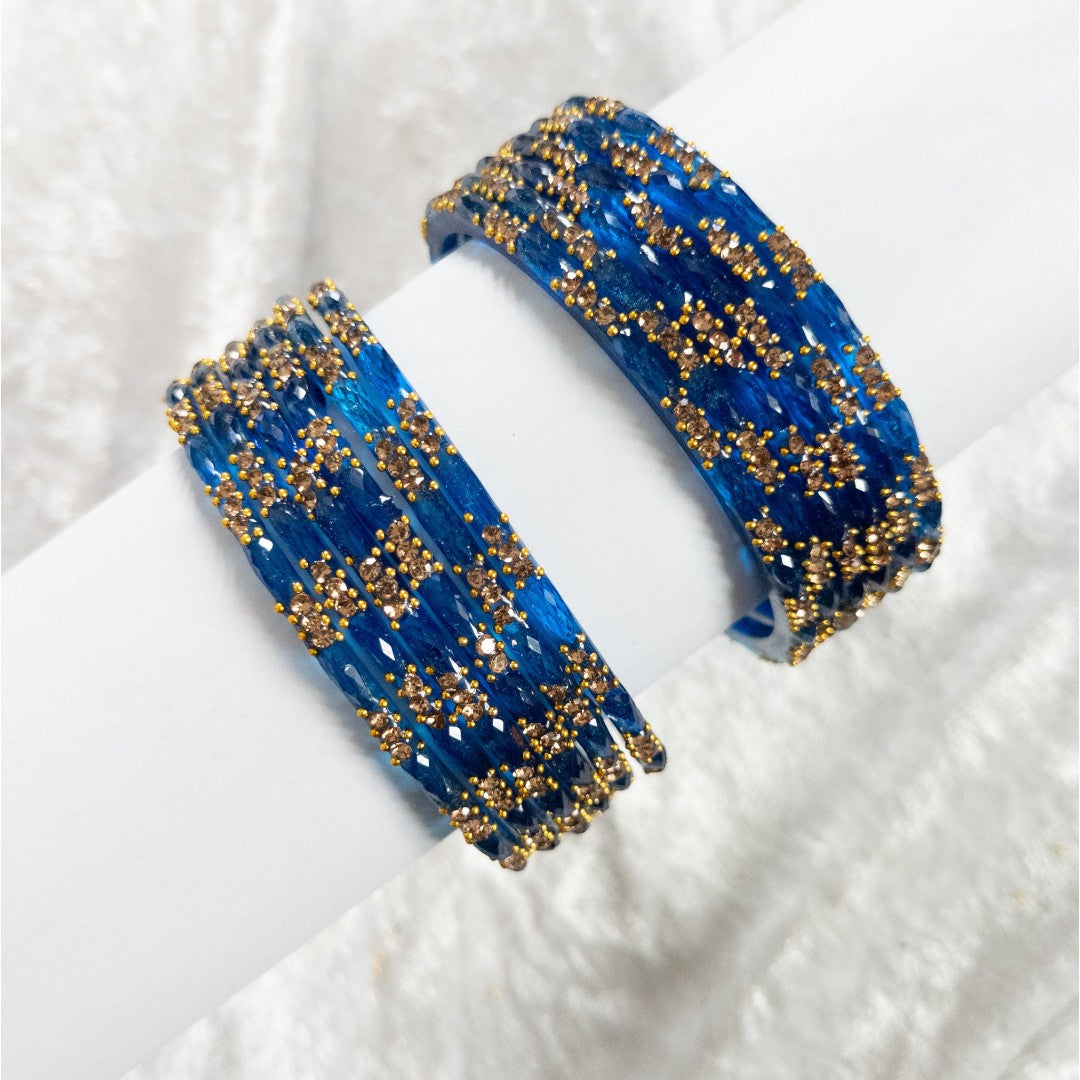 Rain Drop Glass Bangles – Set of 12 - Dark Blue