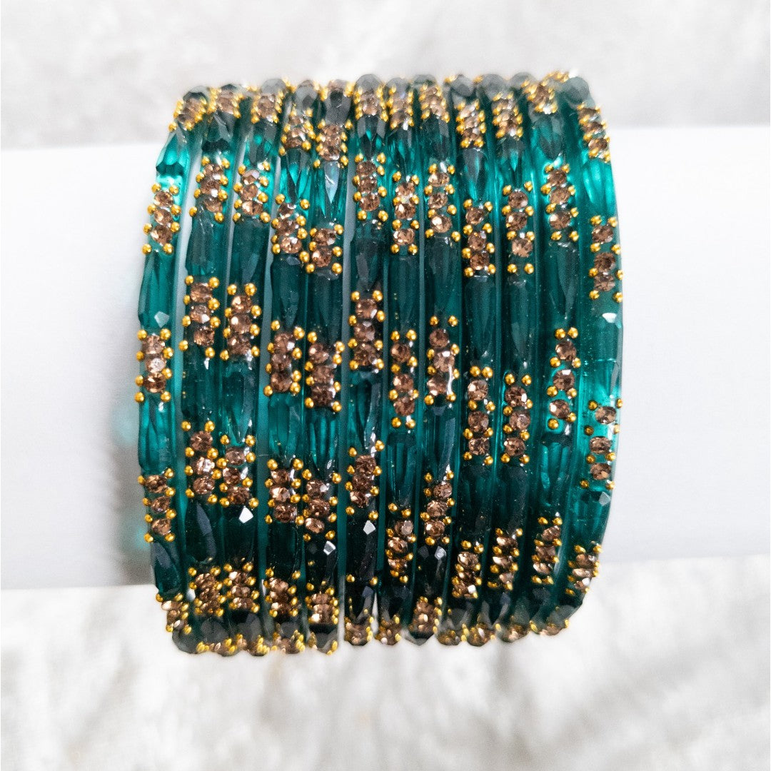 Rain Drop Glass Bangles – Set of 12 - Dark Blue