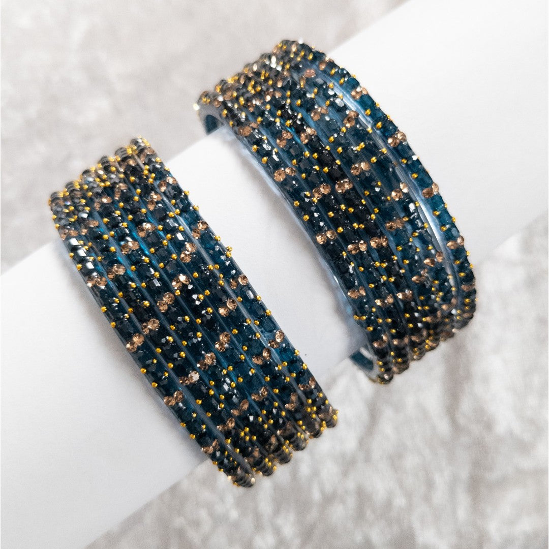 Rain Drop Glass Bangles – Set of 12 - Dark Blue