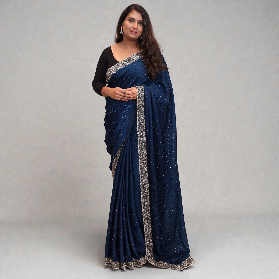 Space Silk Sarees – Premium | Edle, Weiche Seide in Perfektion | dunkel blau