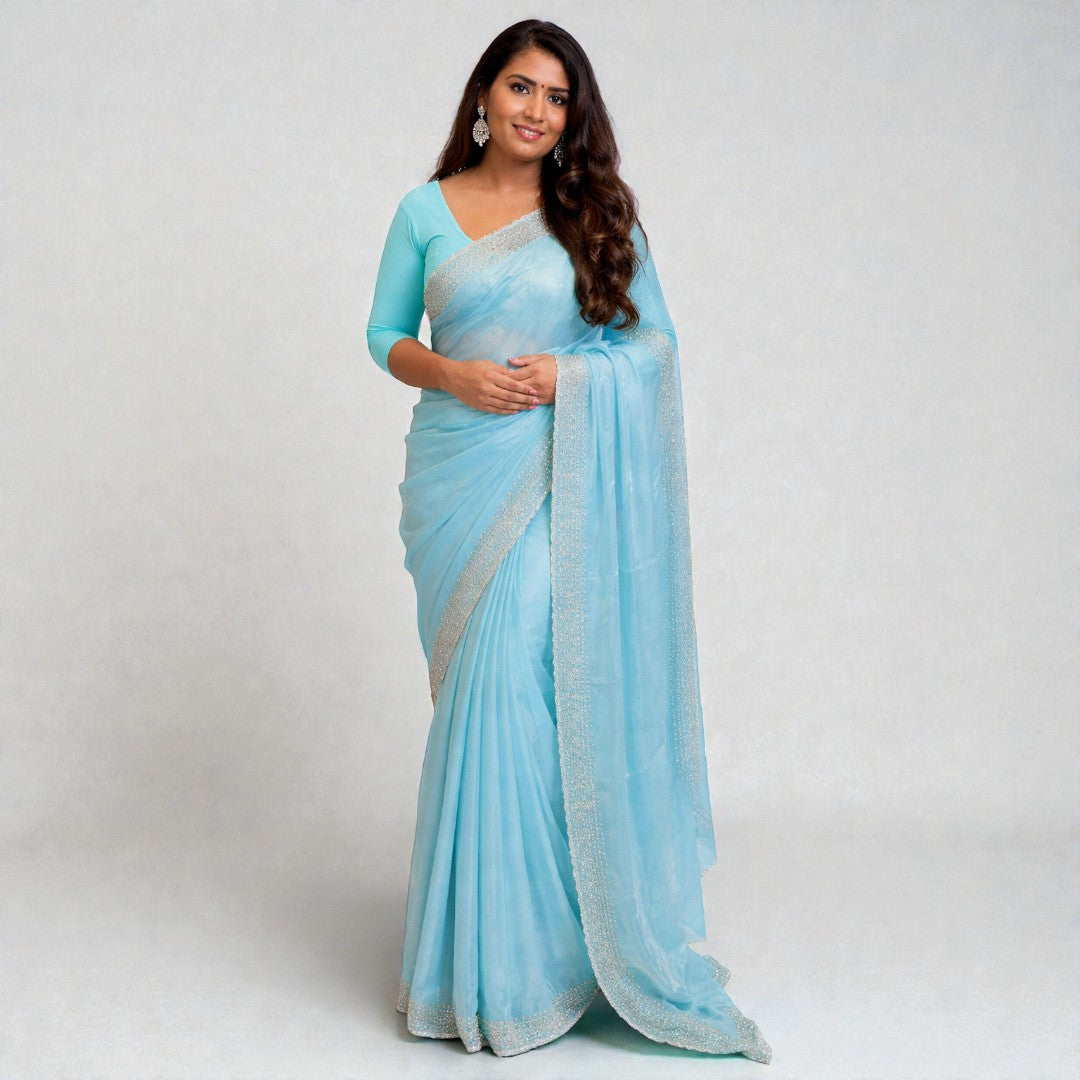 Space Silk Sarees – Premium | Edle, Weiche Seide in Perfektion | hell blau